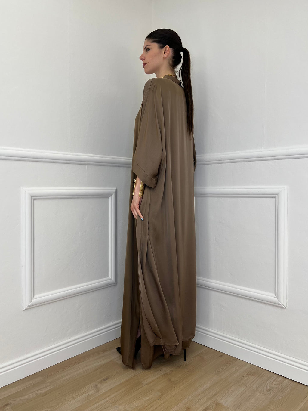 Abito Smanicato Seta e Viscosa 2613 Marrone