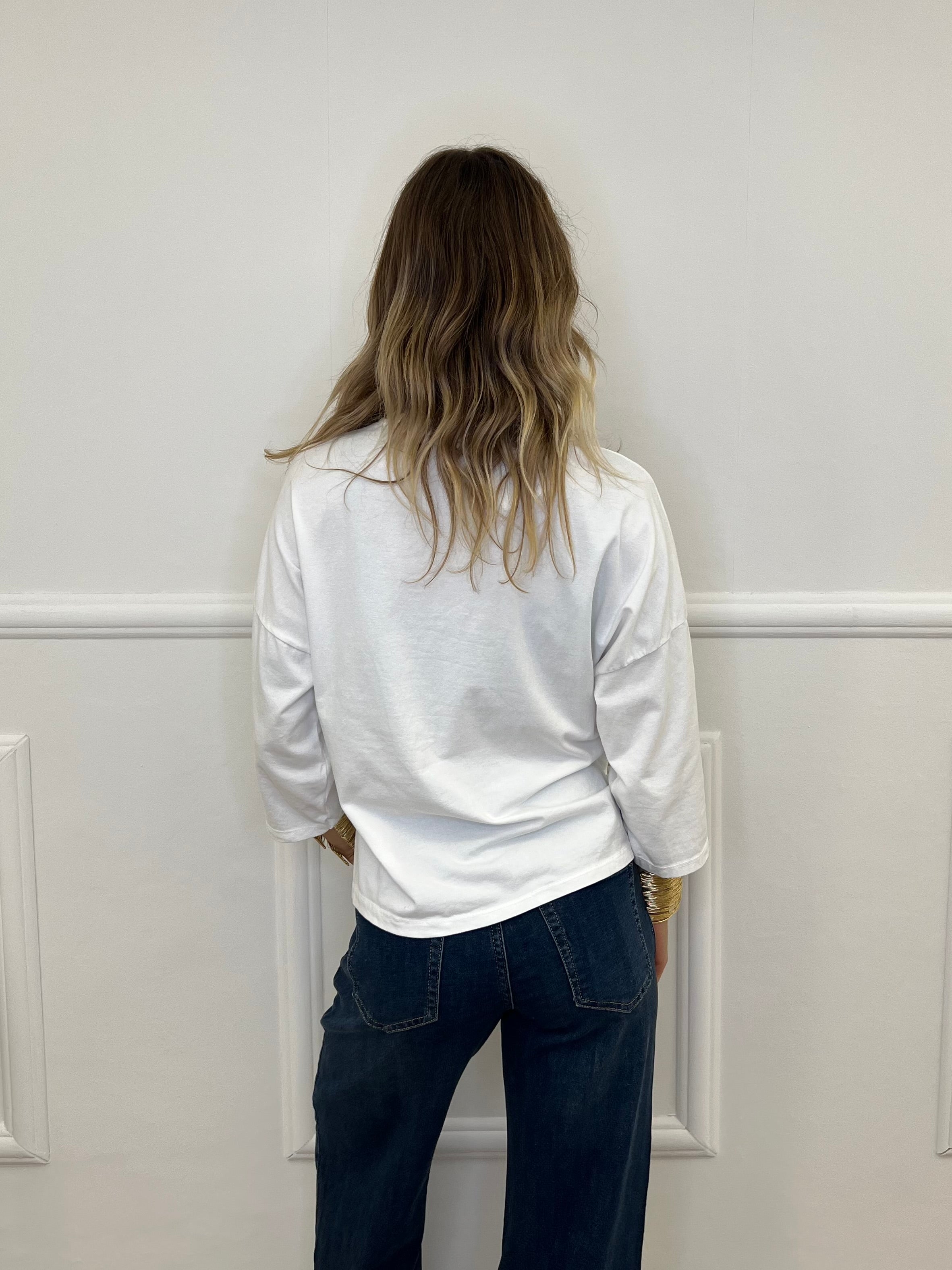 T-shirt Boxy Maniche Lunghe T10512 Bianco
