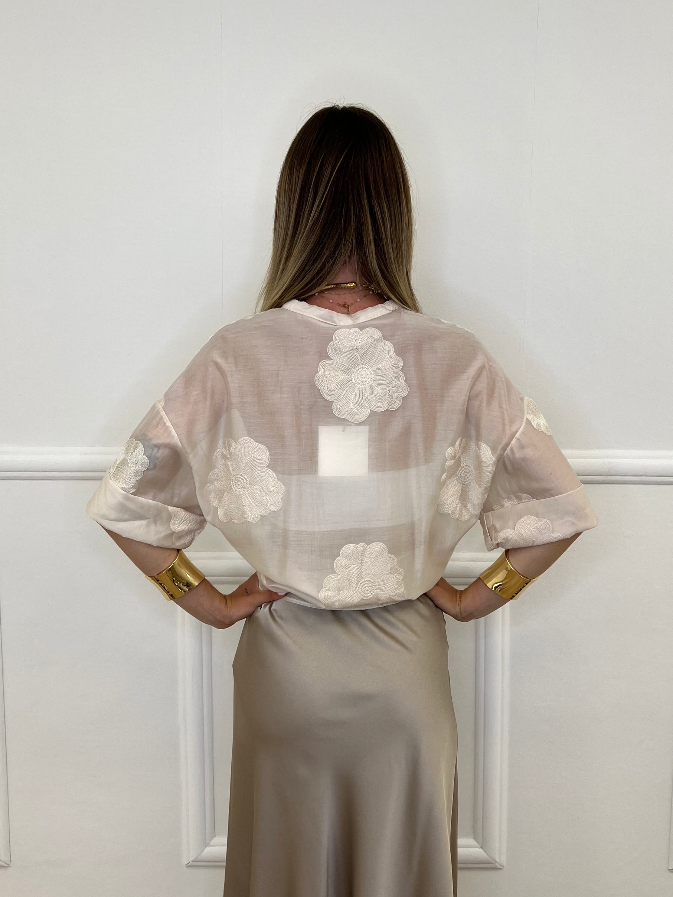 Camicia In Tencel Con Ricami 93-767 Burro