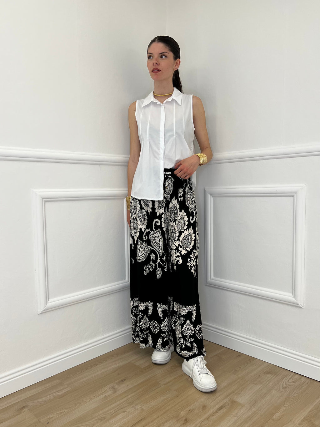Pantalone Gaucho Paisley Coulisse 801 Nero