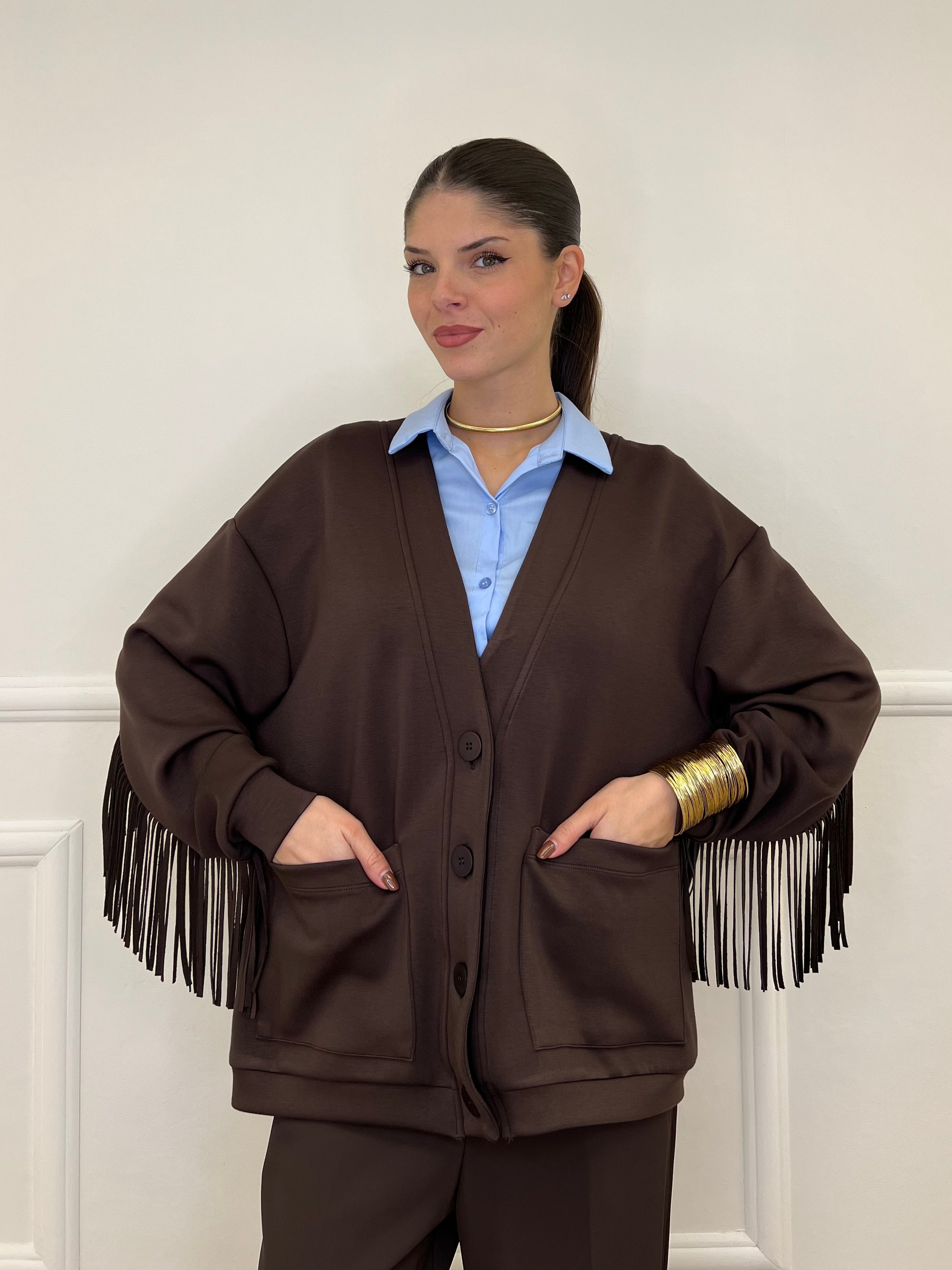 Cardigan Felpa Frange Lumina LD3424 Moro