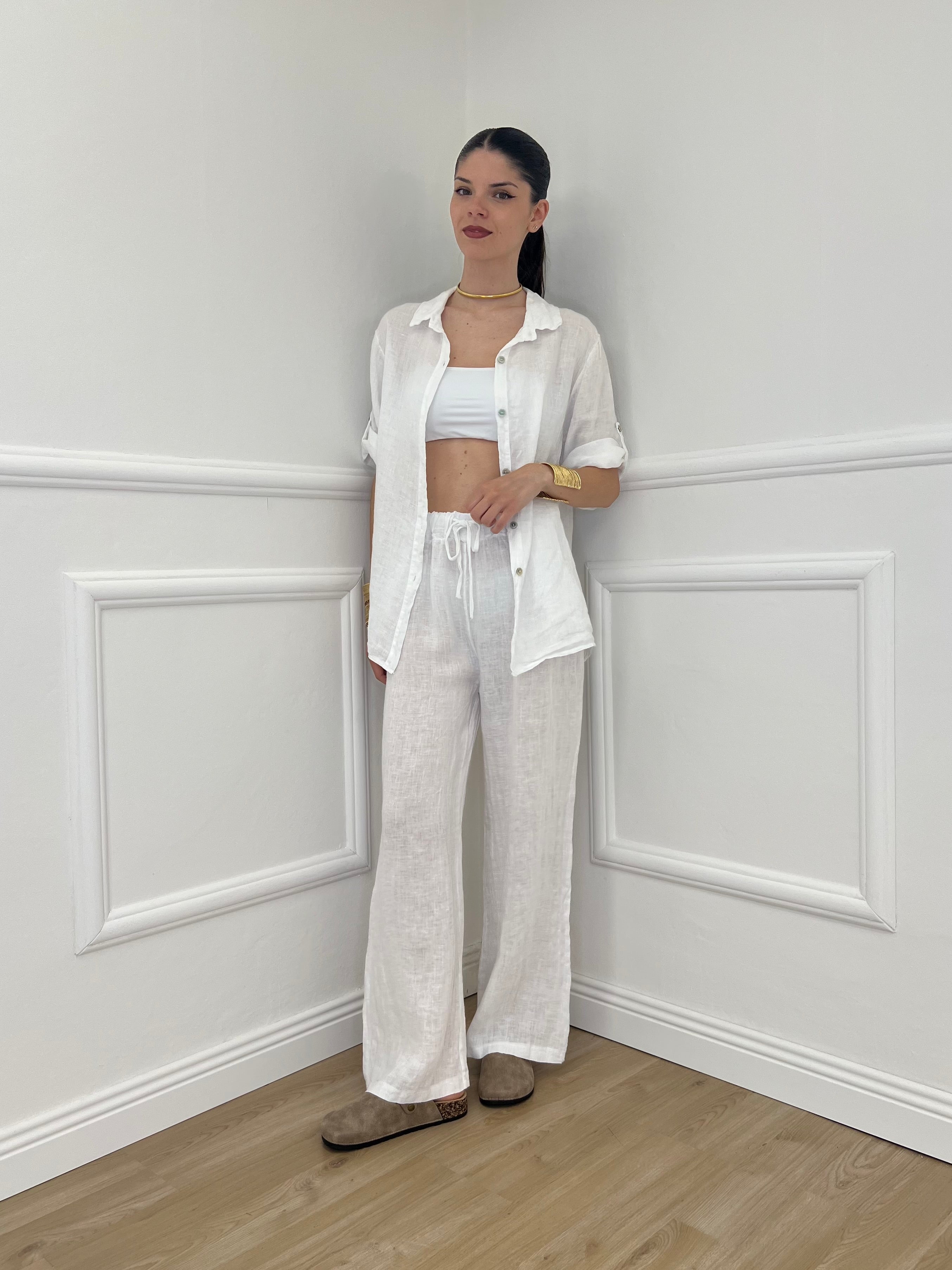 Pantalone Lino Coulisse 23216 Bianco