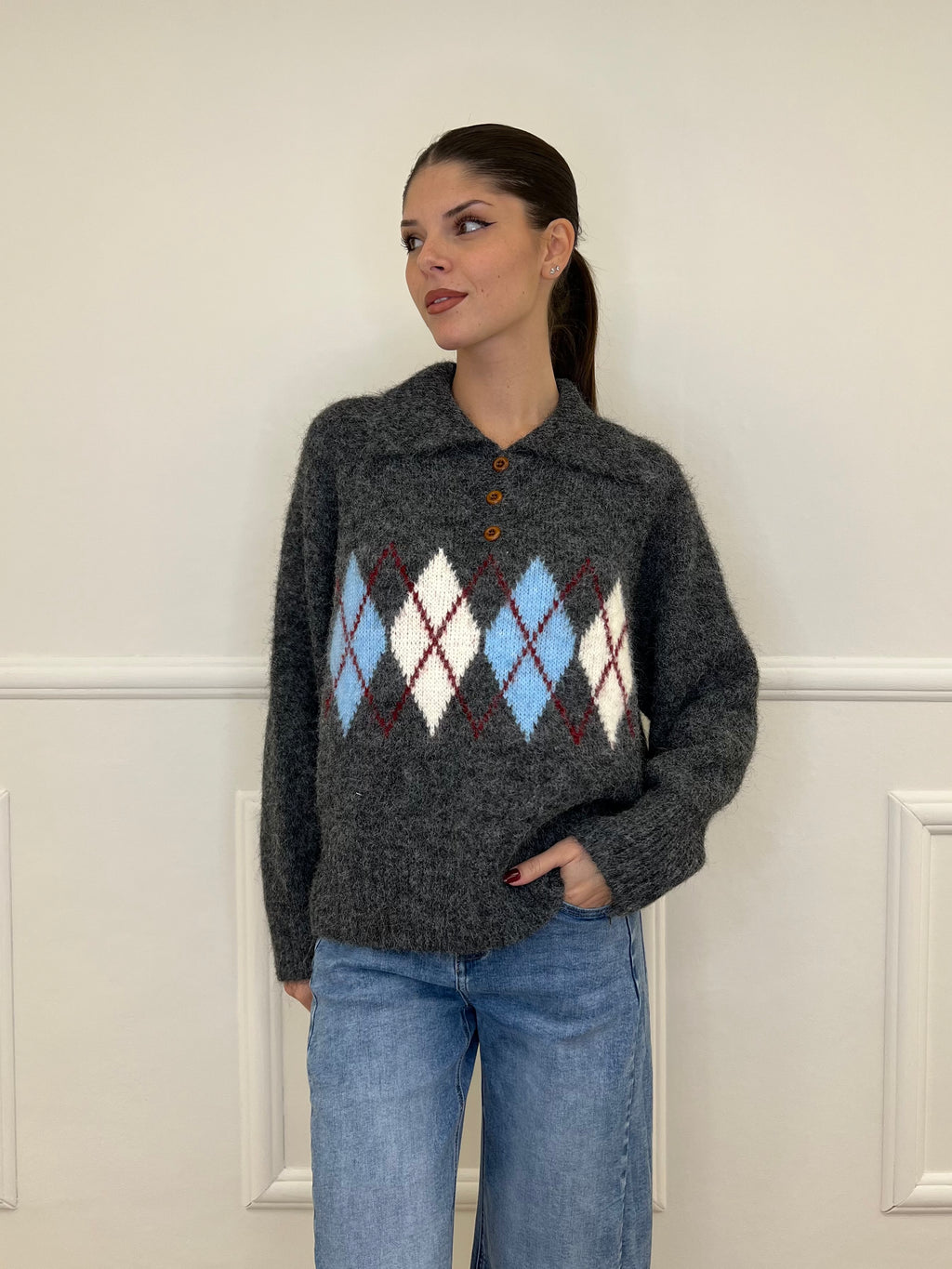 Maglia Shetland Losanghe 8612 Grigio