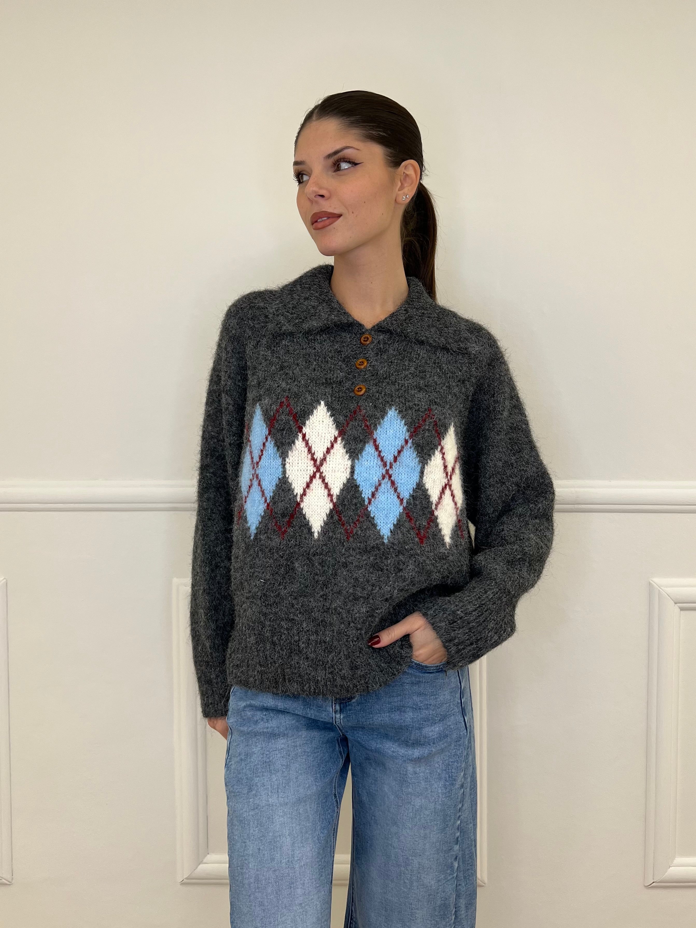 Maglia Shetland Losanghe 8612 Grigio