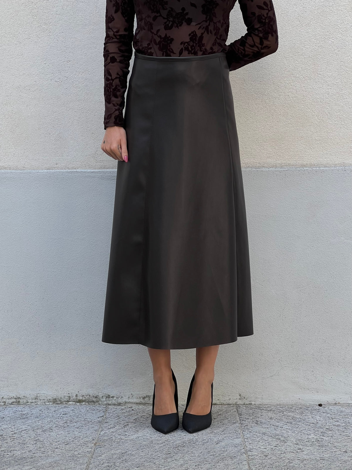 Gonna Midi Ecopelle 8066 Marrone