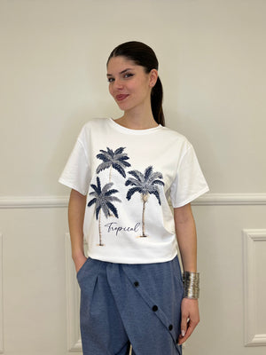 T-shirt Over Palme e Strass