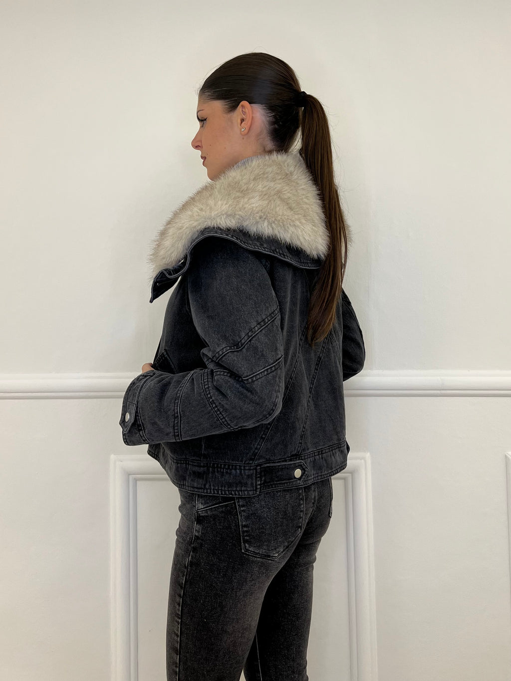 Fur Denim Jacket DL30037 Grey