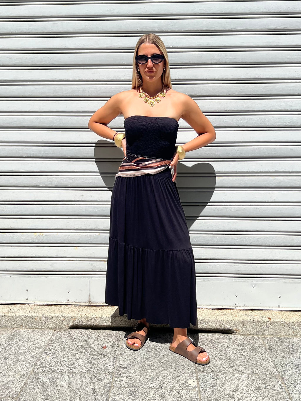 Abito Fascia Jersey Con Foulard 22556 Nero