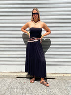 Abito Fascia Jersey Con Foulard 22556 Nero