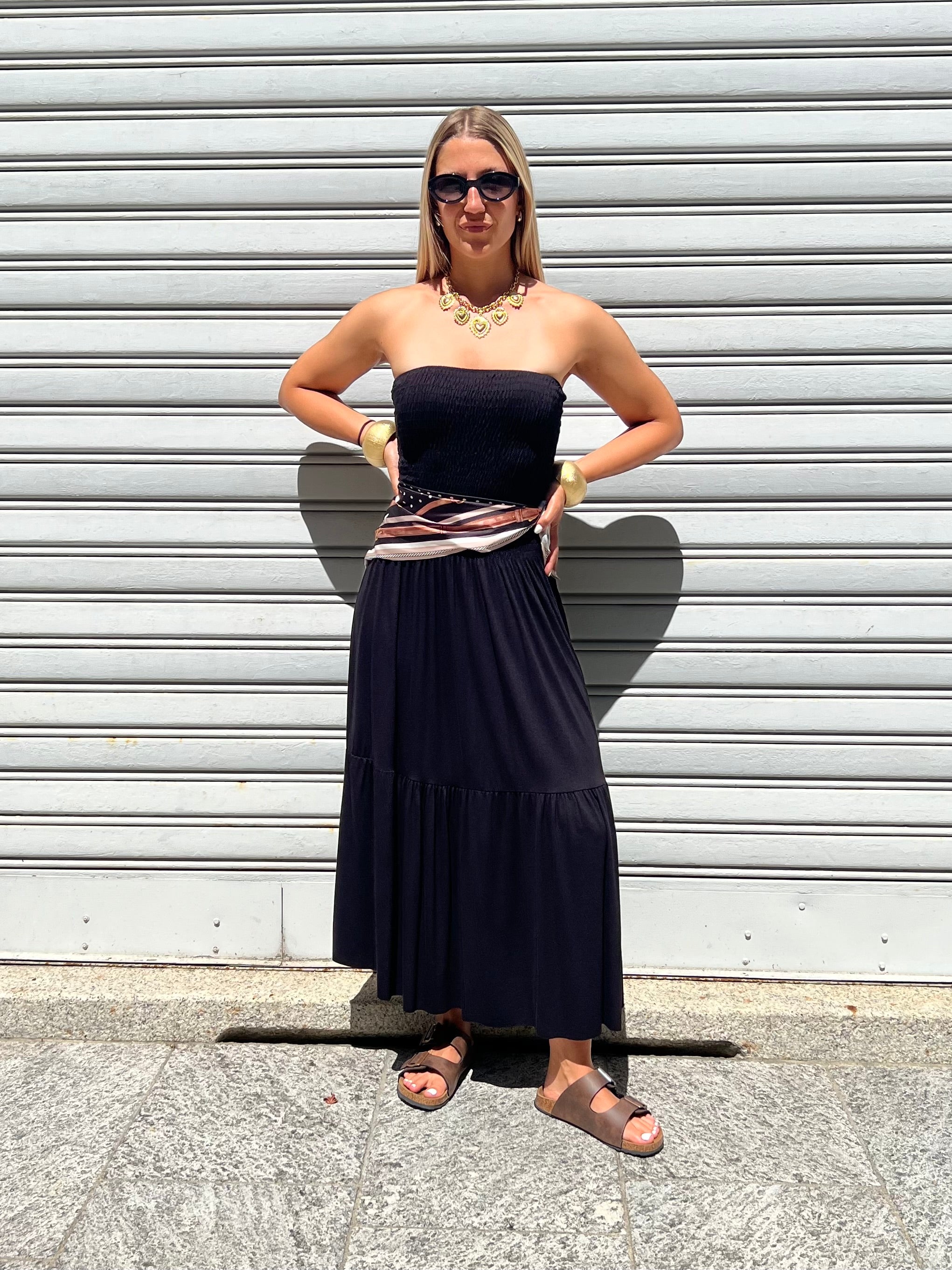 Abito Fascia Jersey Con Foulard 22556 Nero