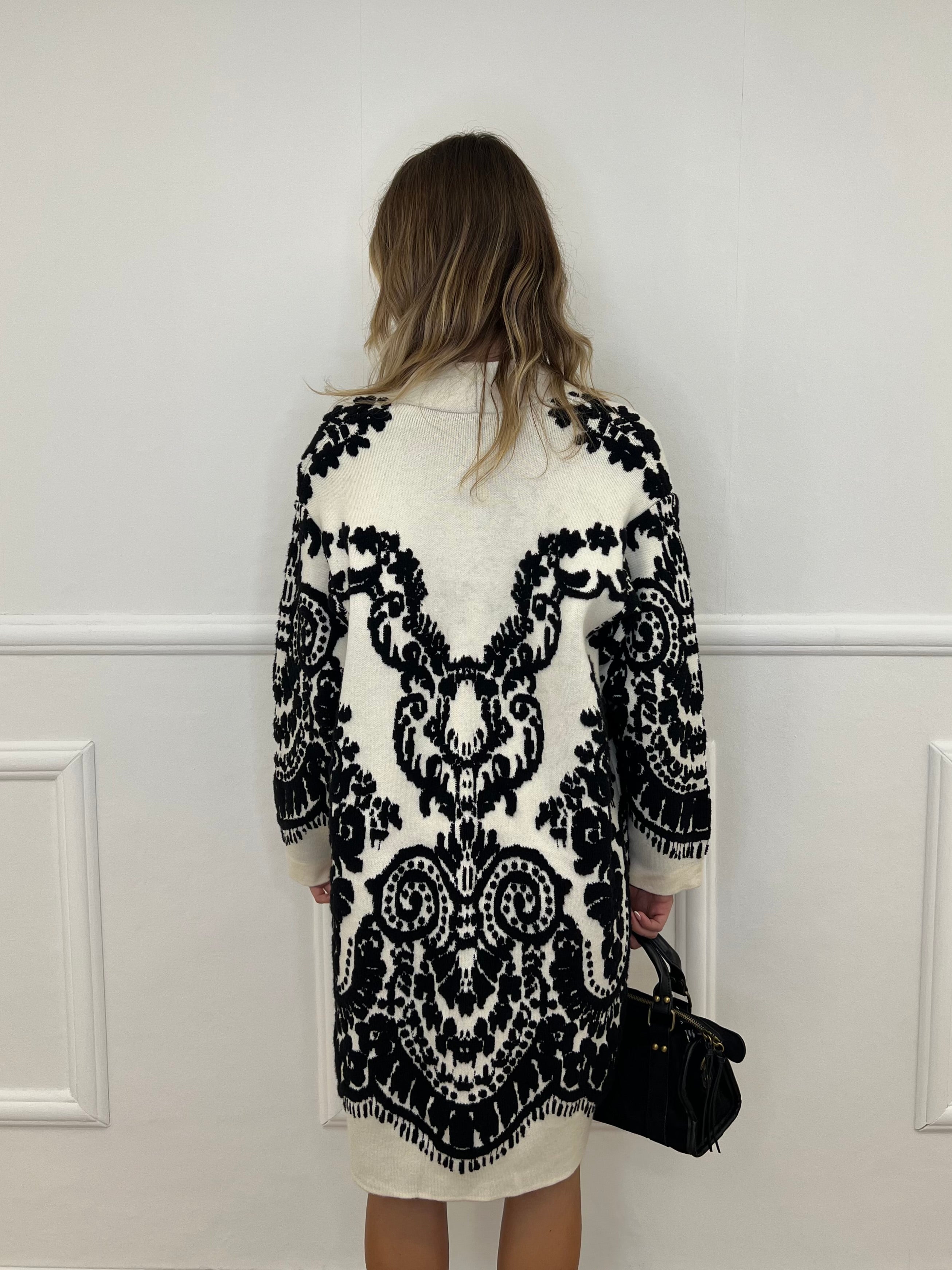 Cardigan Cappotto Jacquard 8201 Bianco
