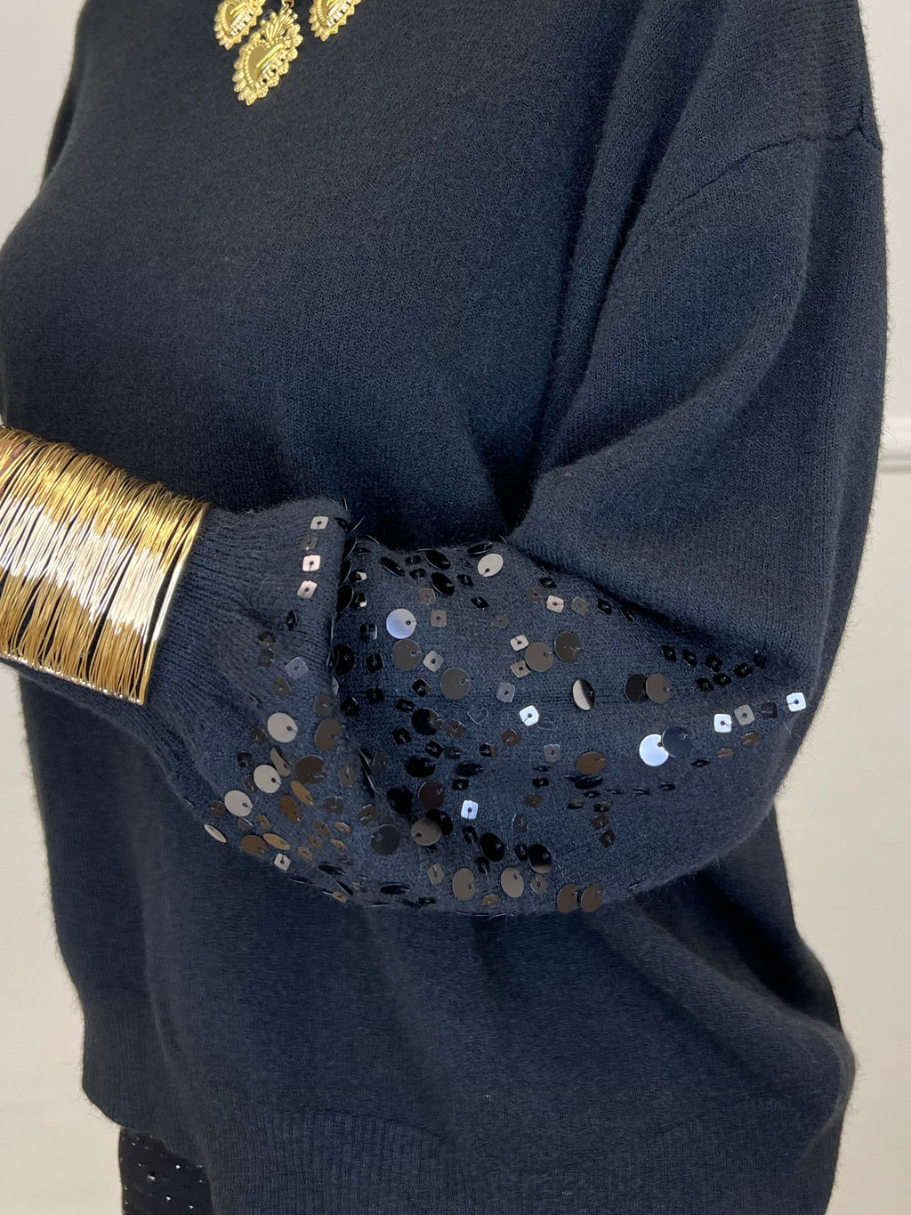 Maglia Manica Paillettes DL7357 Nero