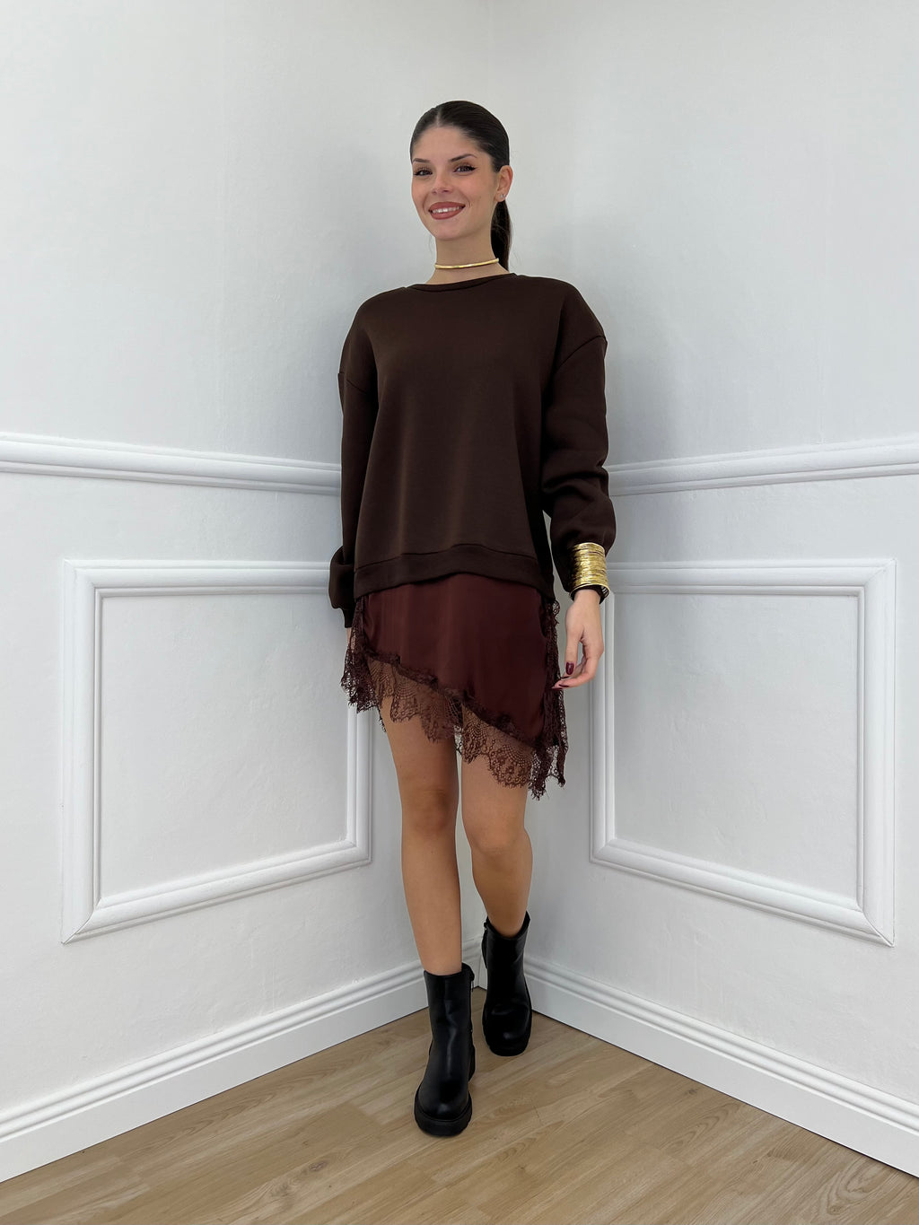 Felpa con Pizzo Lumina LD3849 Moro