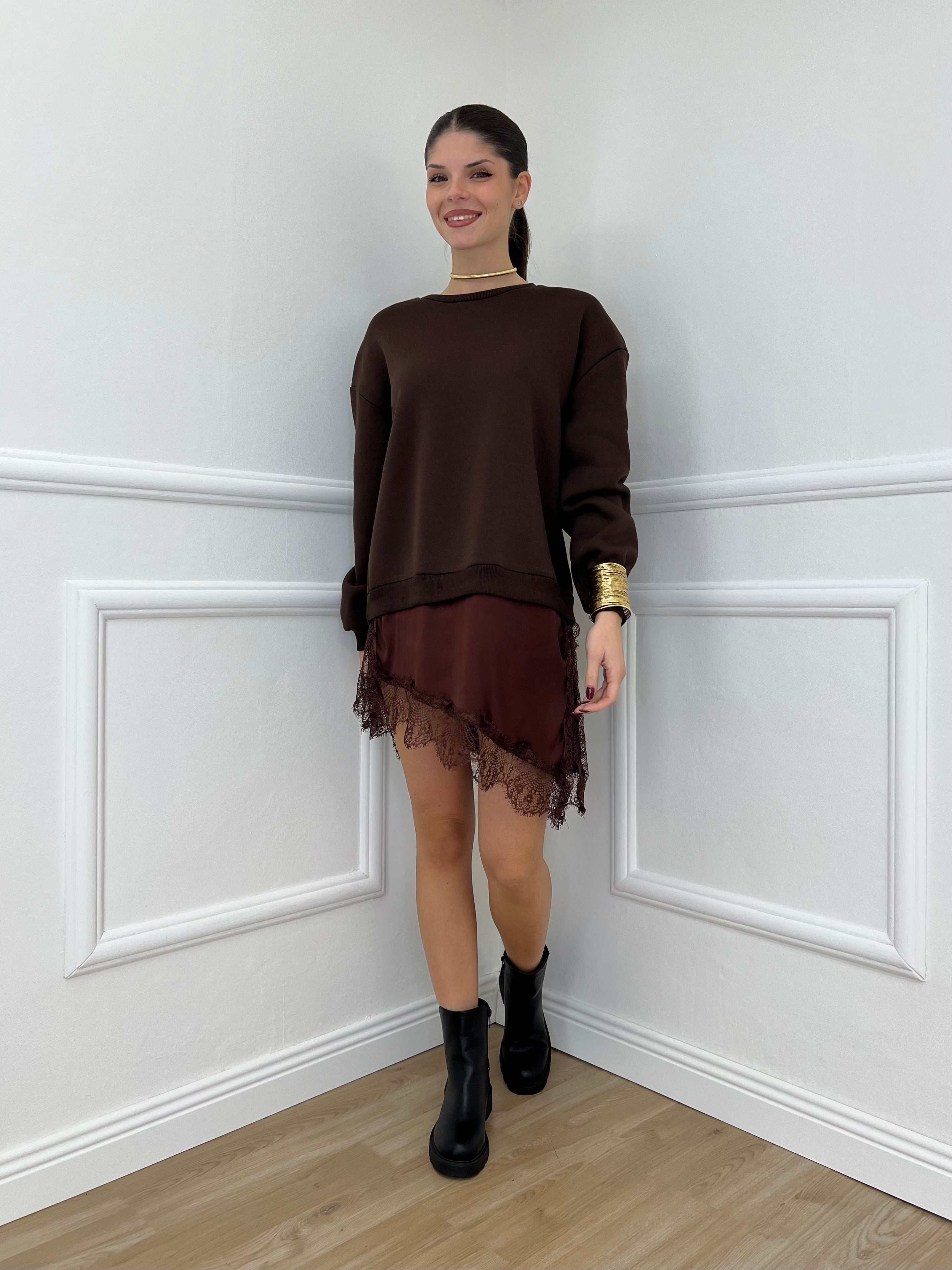 Felpa con Pizzo Lumina LD3849 Moro