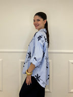 Camicia Over a Righe Con Ricami 26072 Blu