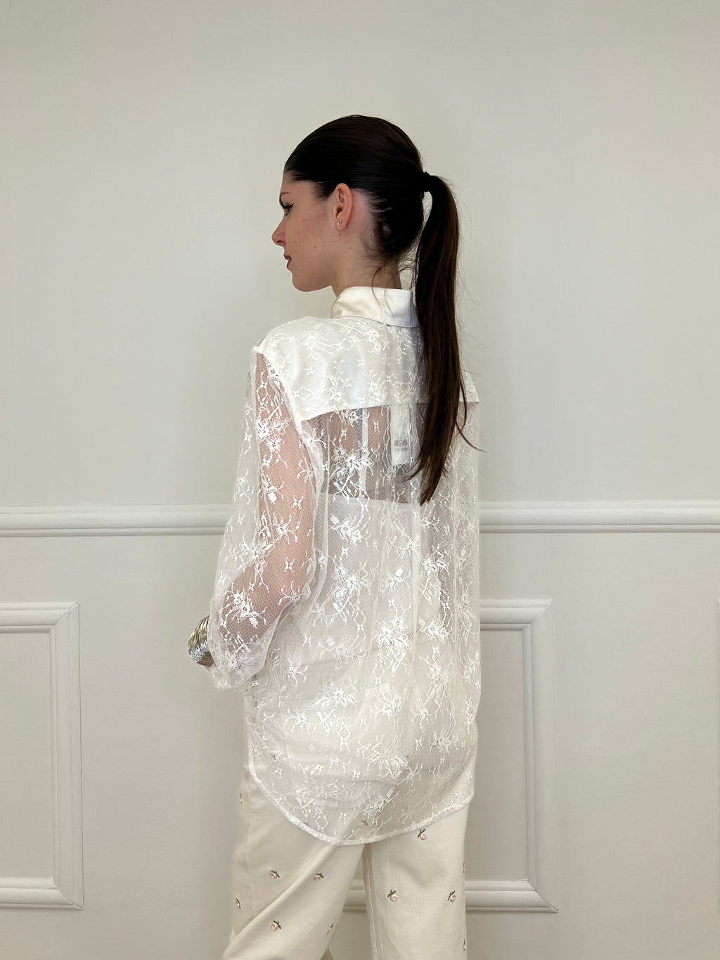 Twin Set Camicia in Pizzo e Top Y7097 Ecru