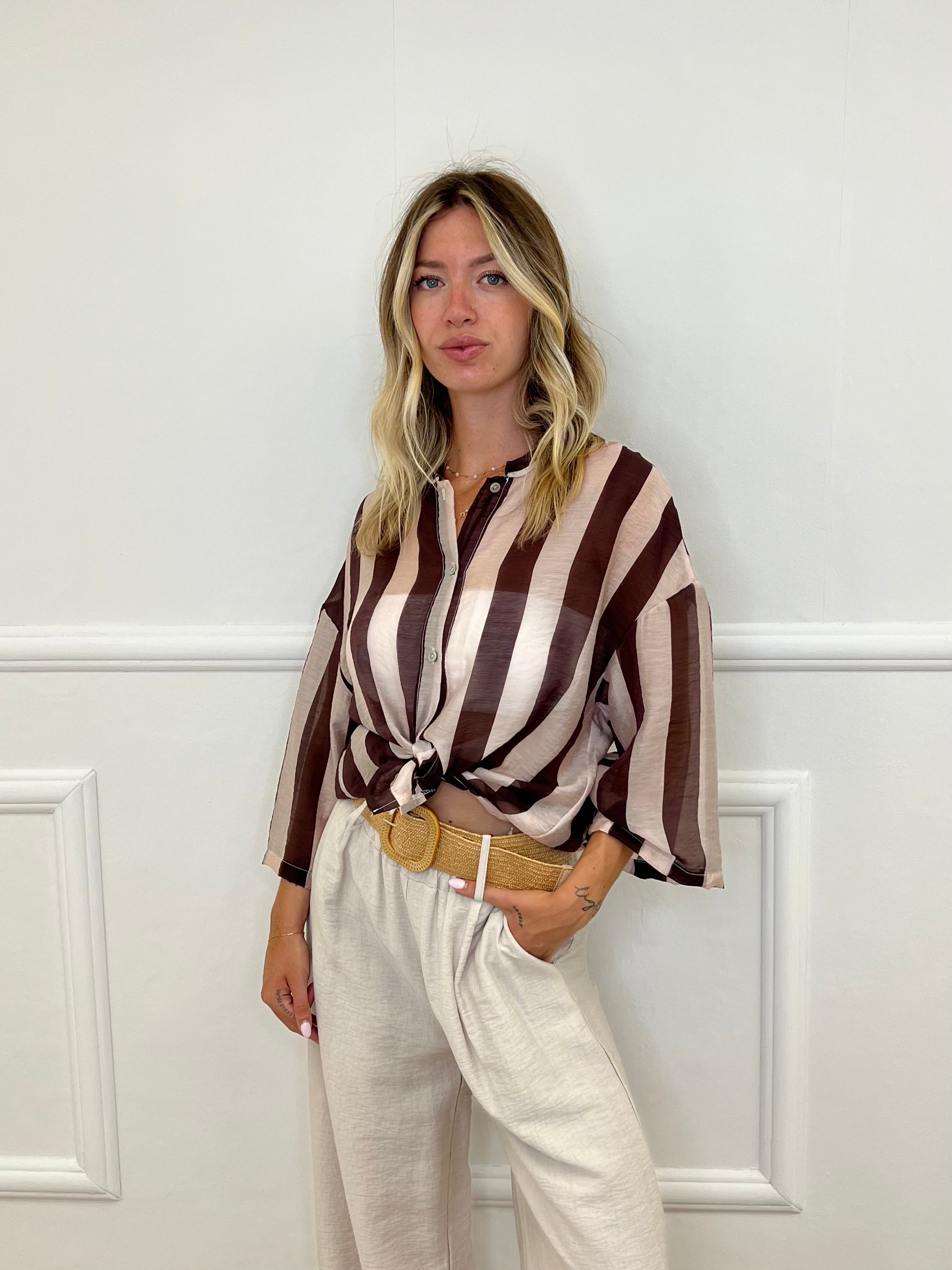 Camicia Over a Righe 2907 Marrone