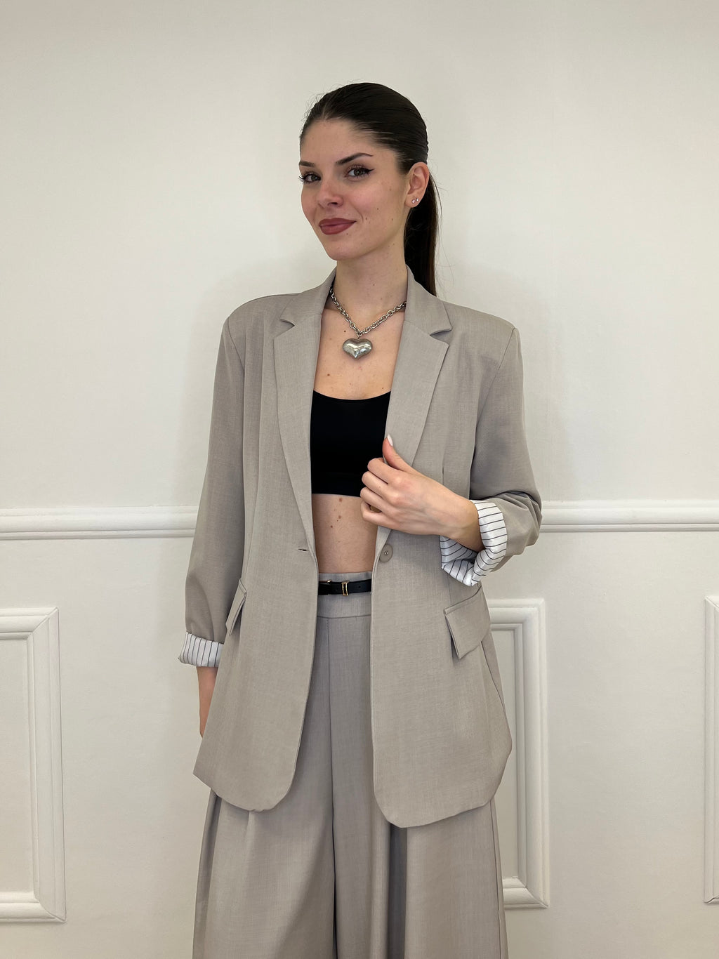 Blazer Con Fodera Gessata 216401 Taupe