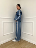 Giacca Denim Bande e Cappuccio J997 Azzurro