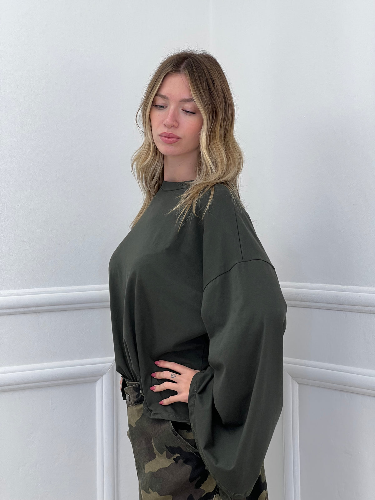 T-shirt Maniche Lunghe Ampie BM270 Verde Militare