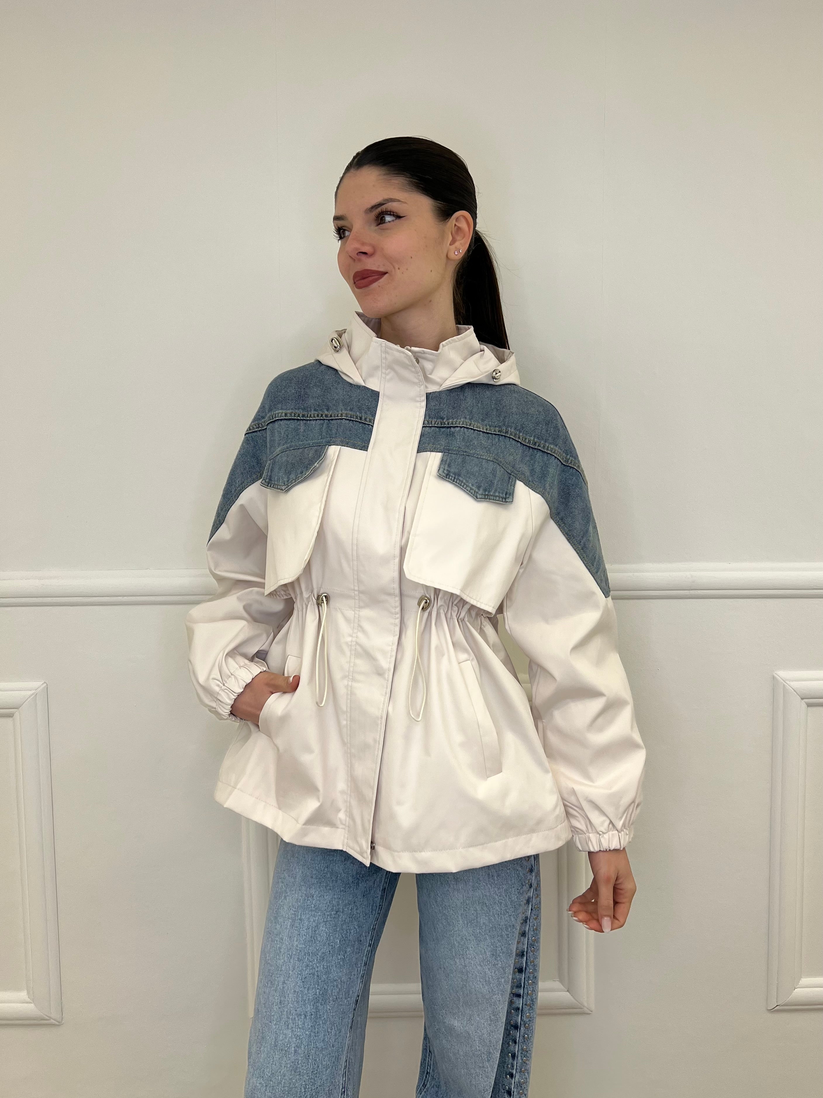 Giacca Inserti Denim M450 Panna