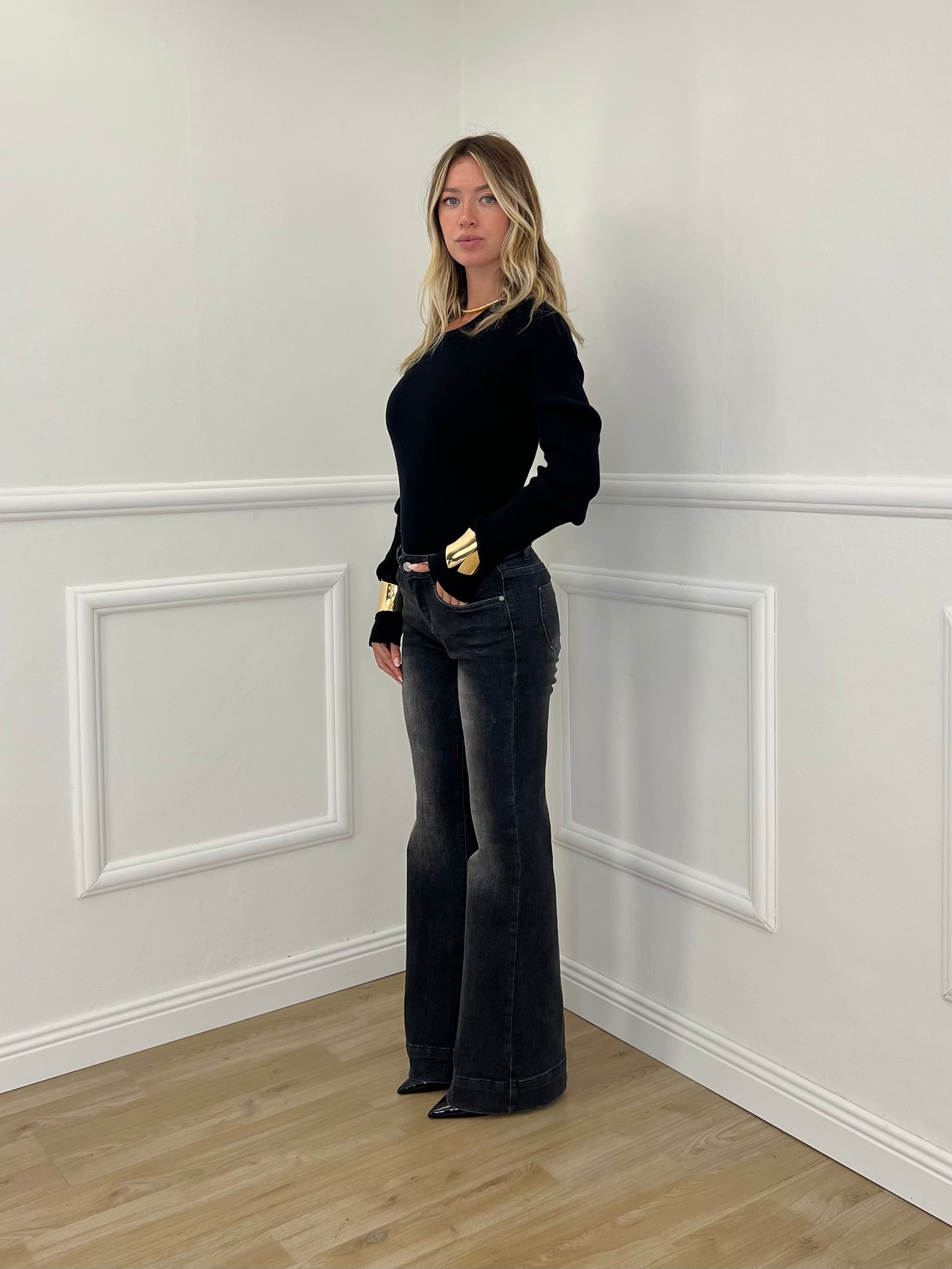 Maglia Maniche Goffrate 7867 Nero