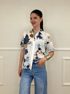 Camicia Fiori Inserti Sangallo 2340 Blu