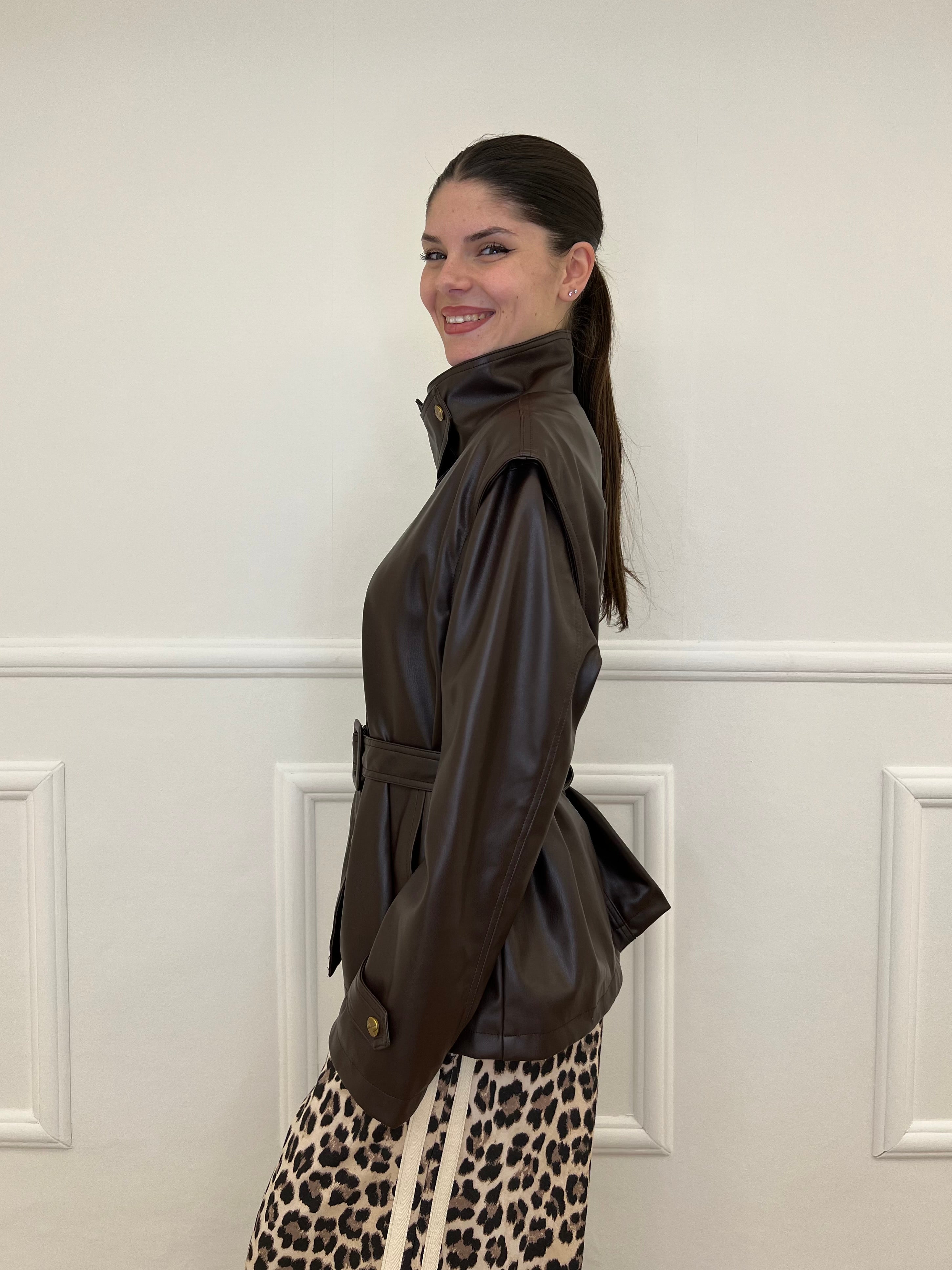 Giacca Over Eco Pelle Cintura 30197 Moro