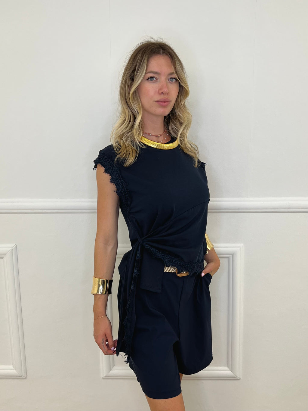 Maglia Con Pizzo e Nodo 8388 Blu