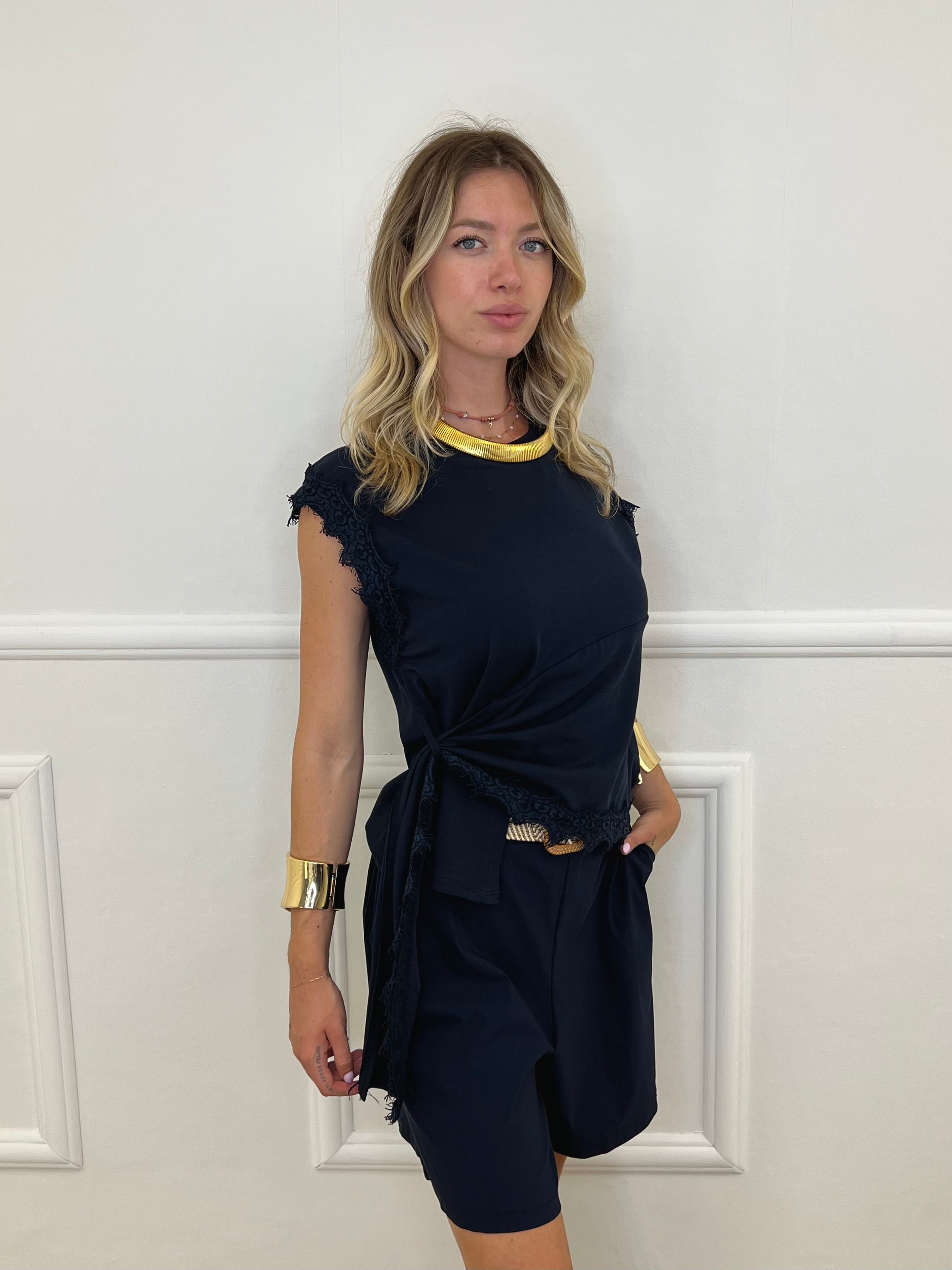 Maglia Con Pizzo e Nodo 8388 Blu