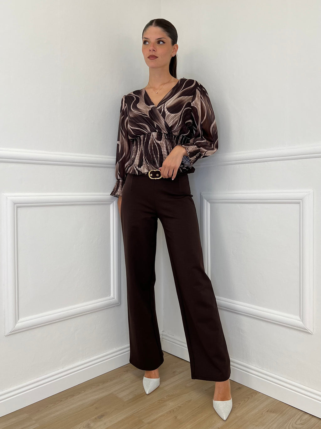 Camicia Incrocio Chiffon 90997 Marrone - Bazar Abbigliamento