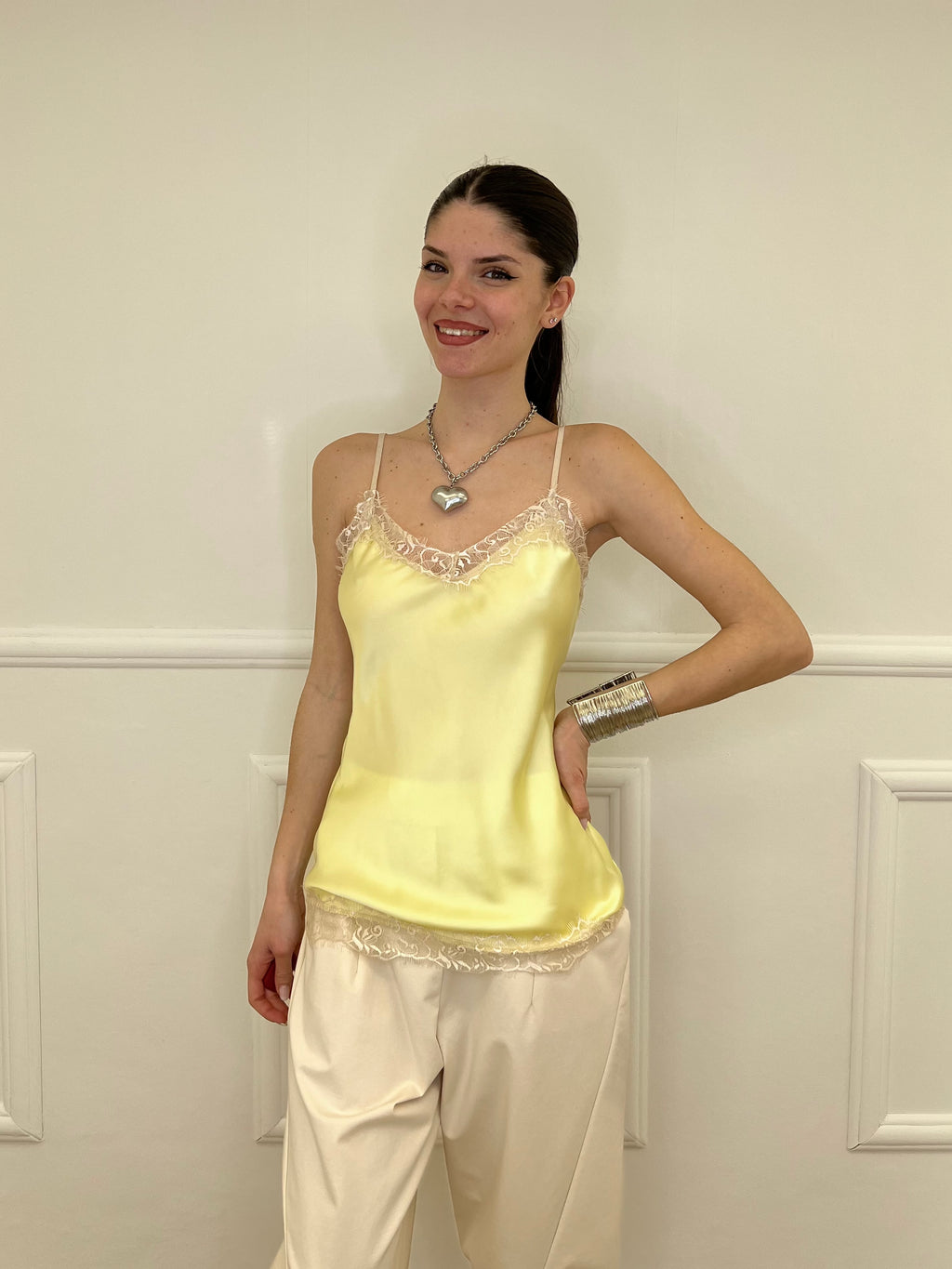 Top In Satin Con Pizzo 18673 Giallo
