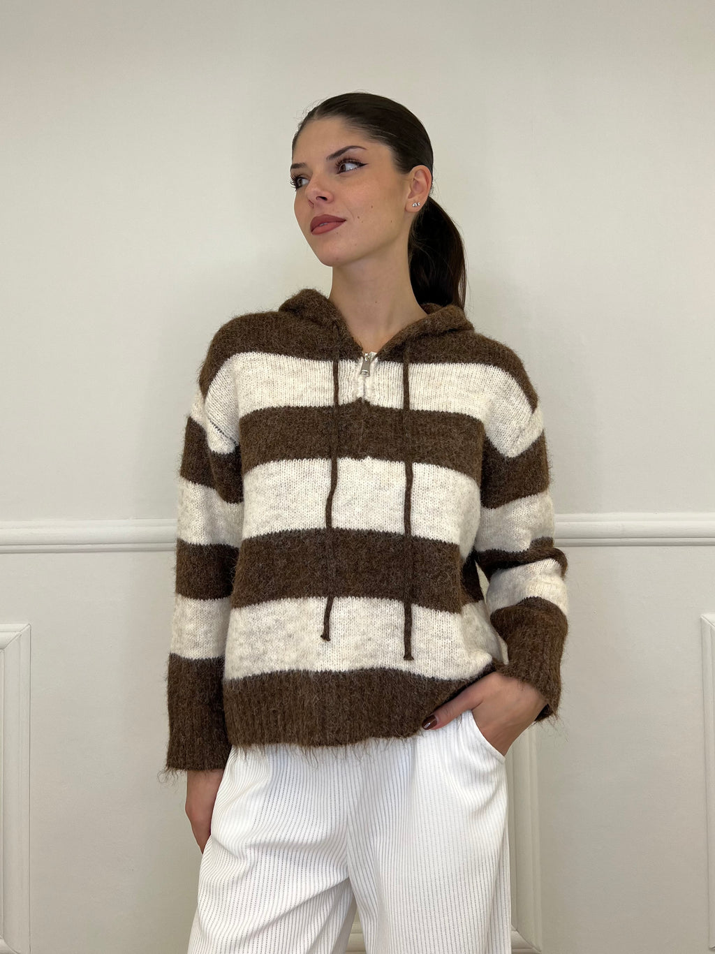 Felpa Mohair Righe 26001 Marrone