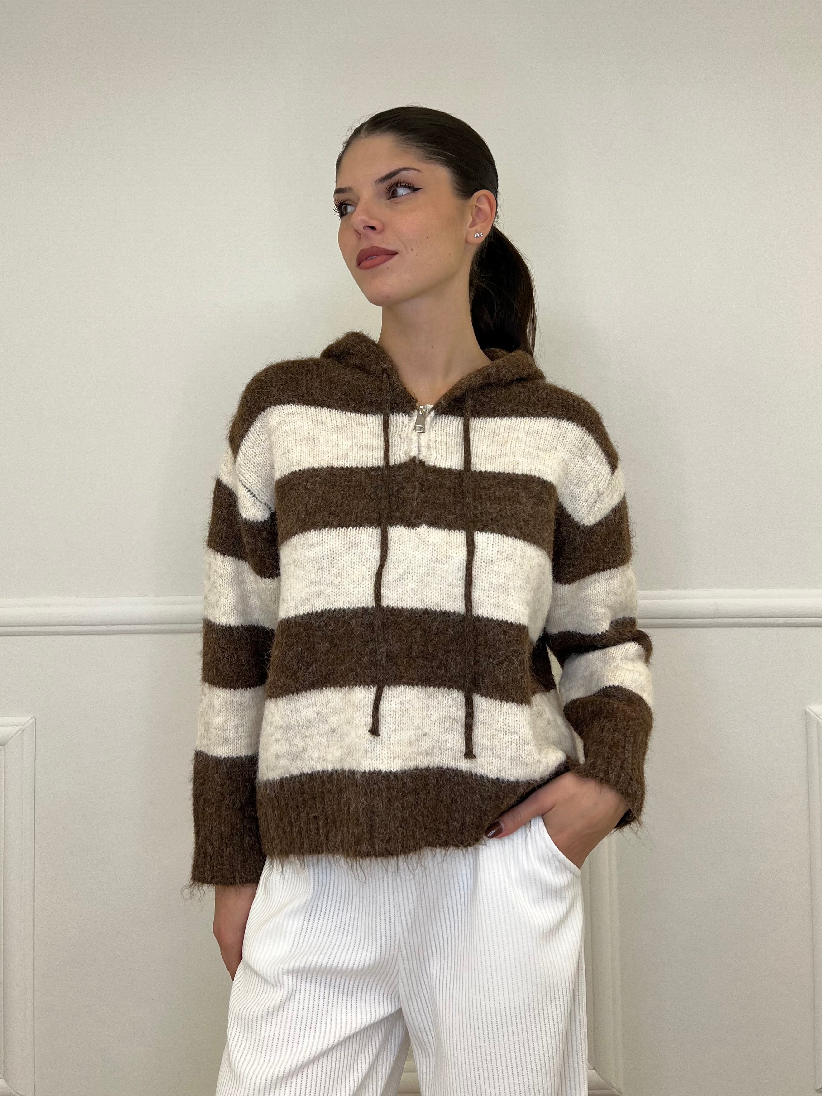 Felpa Mohair Righe 26001 Marrone