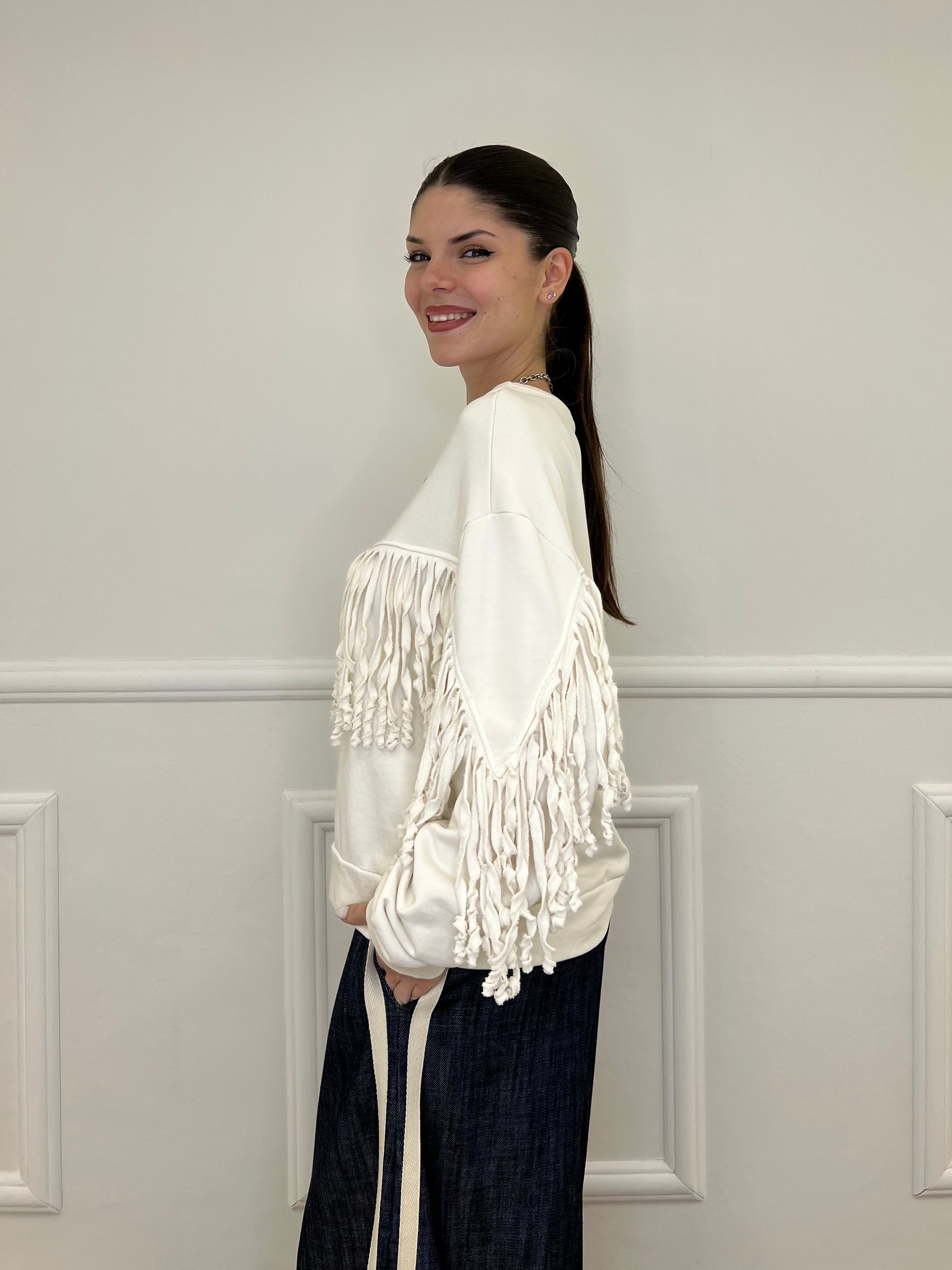 Felpa con Frange 5653-891 Panna