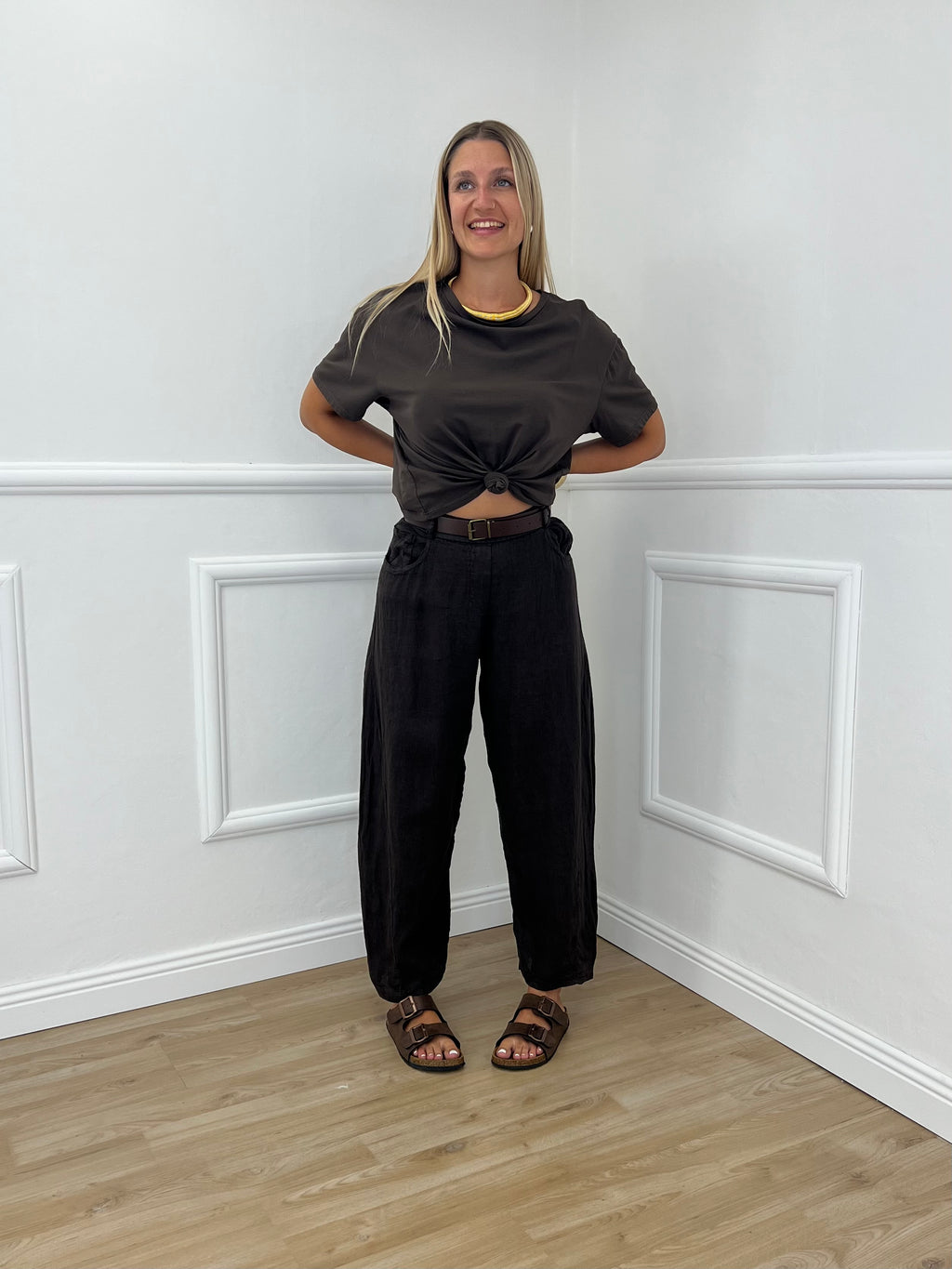 Pantalone Balloon Lino 6135 Moro
