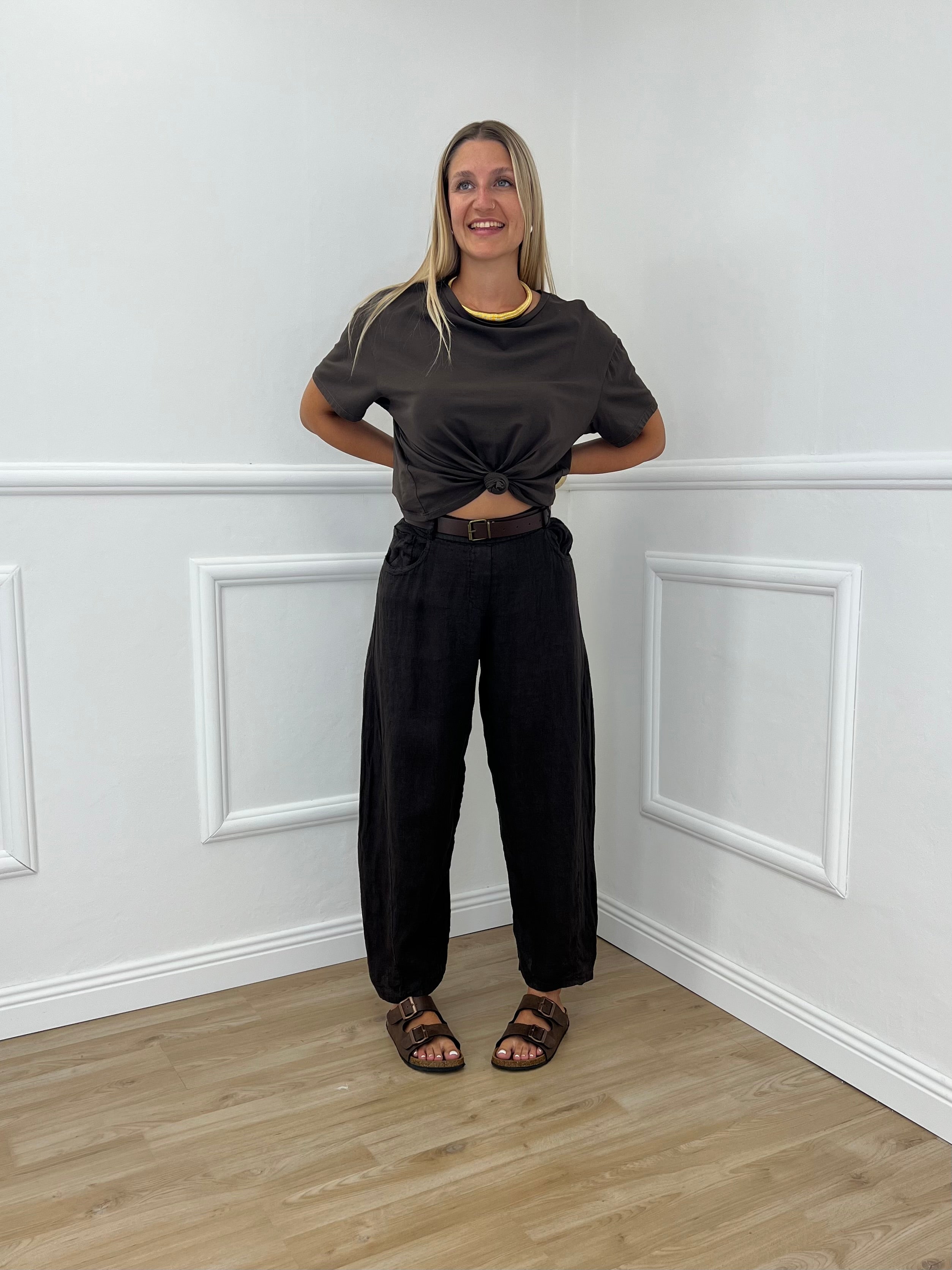Pantalone Balloon Lino 6135 Moro