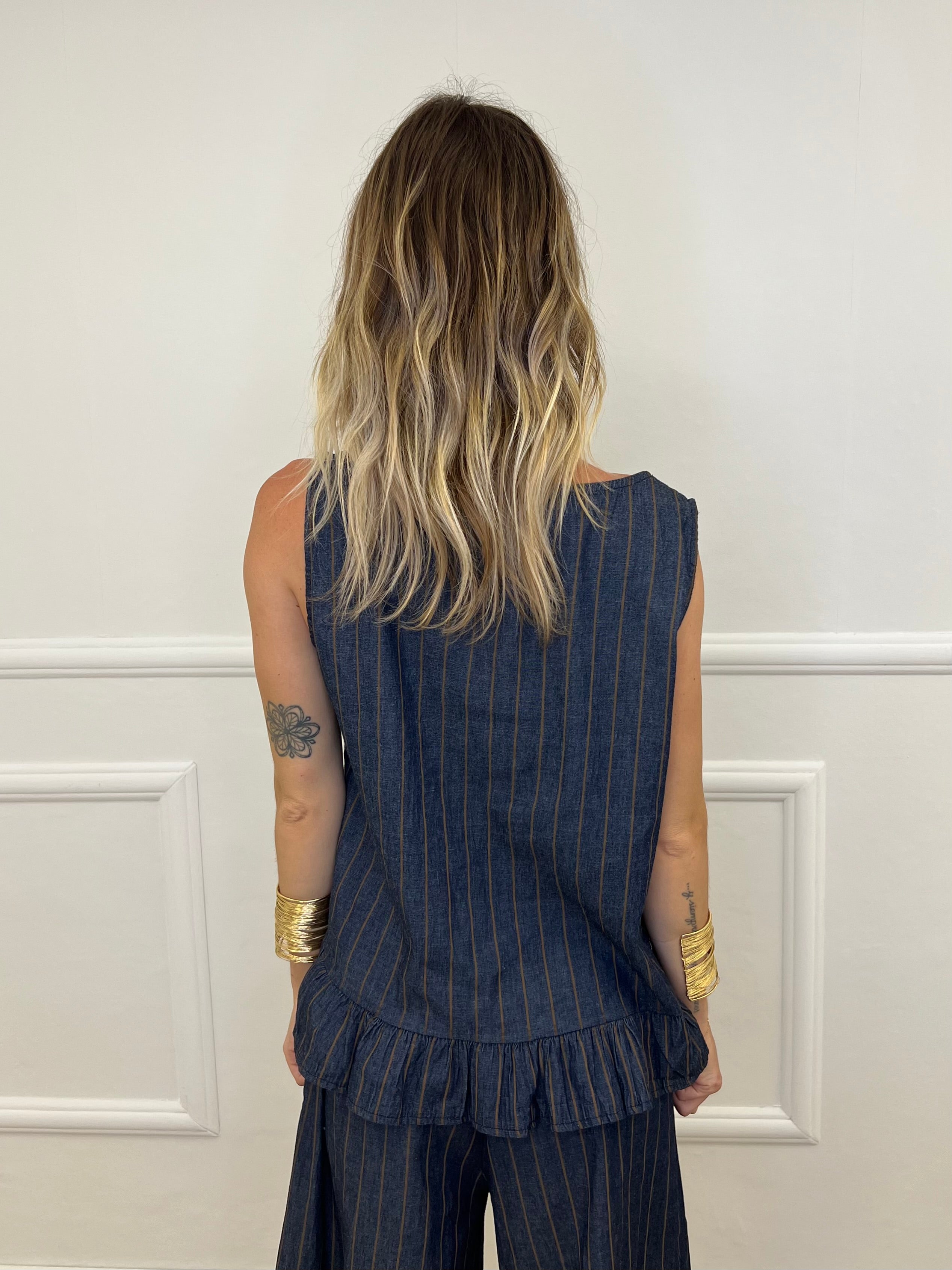 Blusa Gessata Chambray 6005 Blu