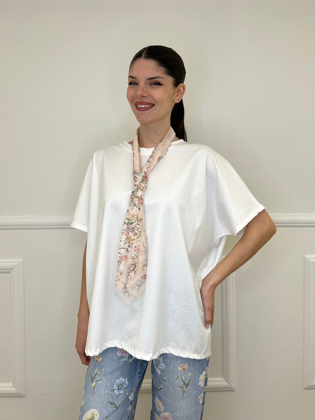 T-shirt Maxi Con Foulard 35080 Bianco