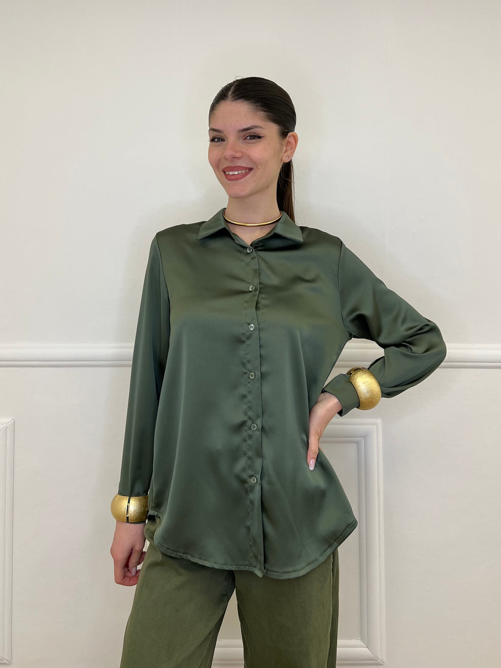 Camicia Satin 261081 Verde Militare