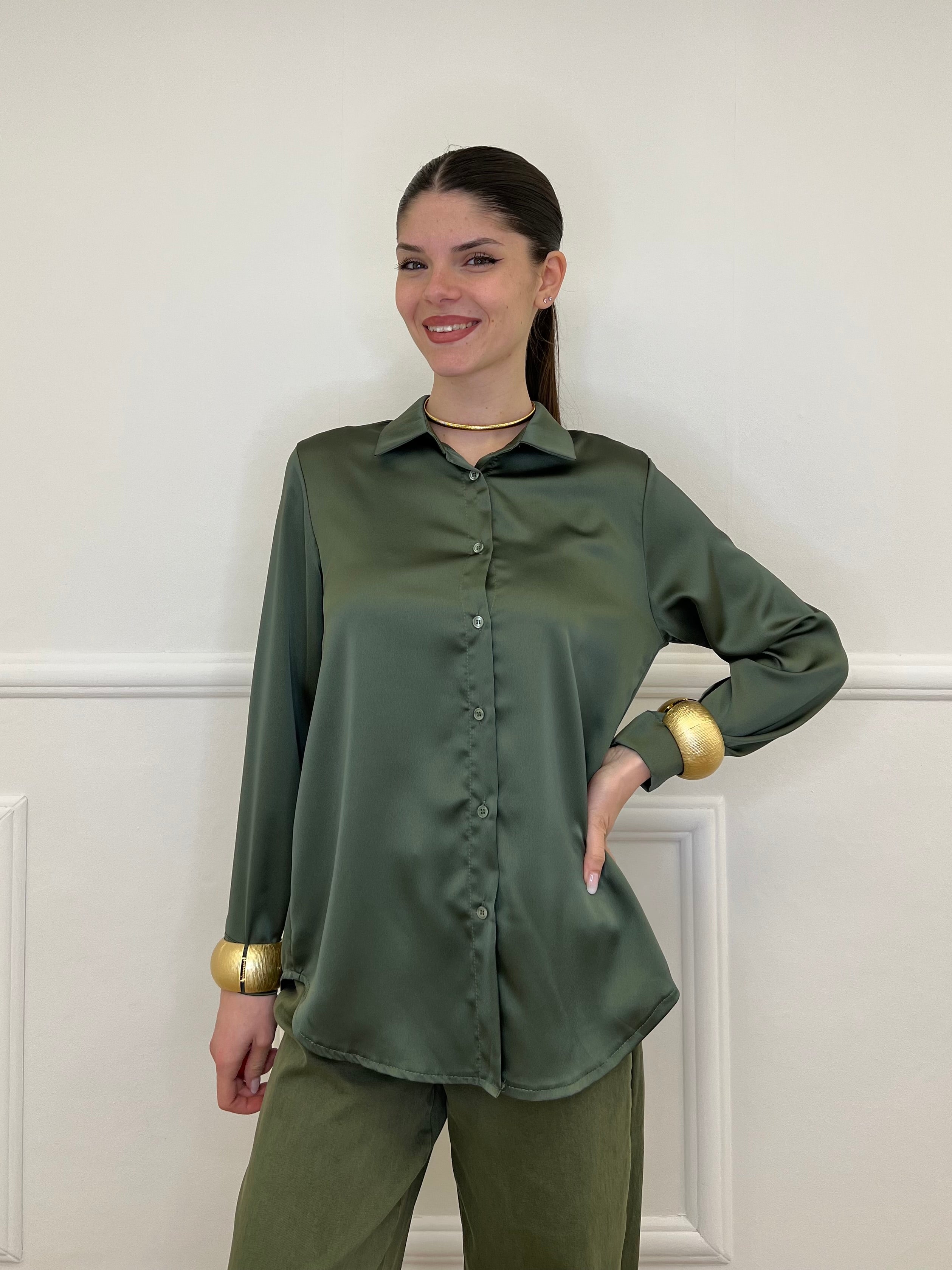 Camicia Satin 261081 Verde Militare