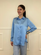Camicia Basic in Satin 24244 Azzurro