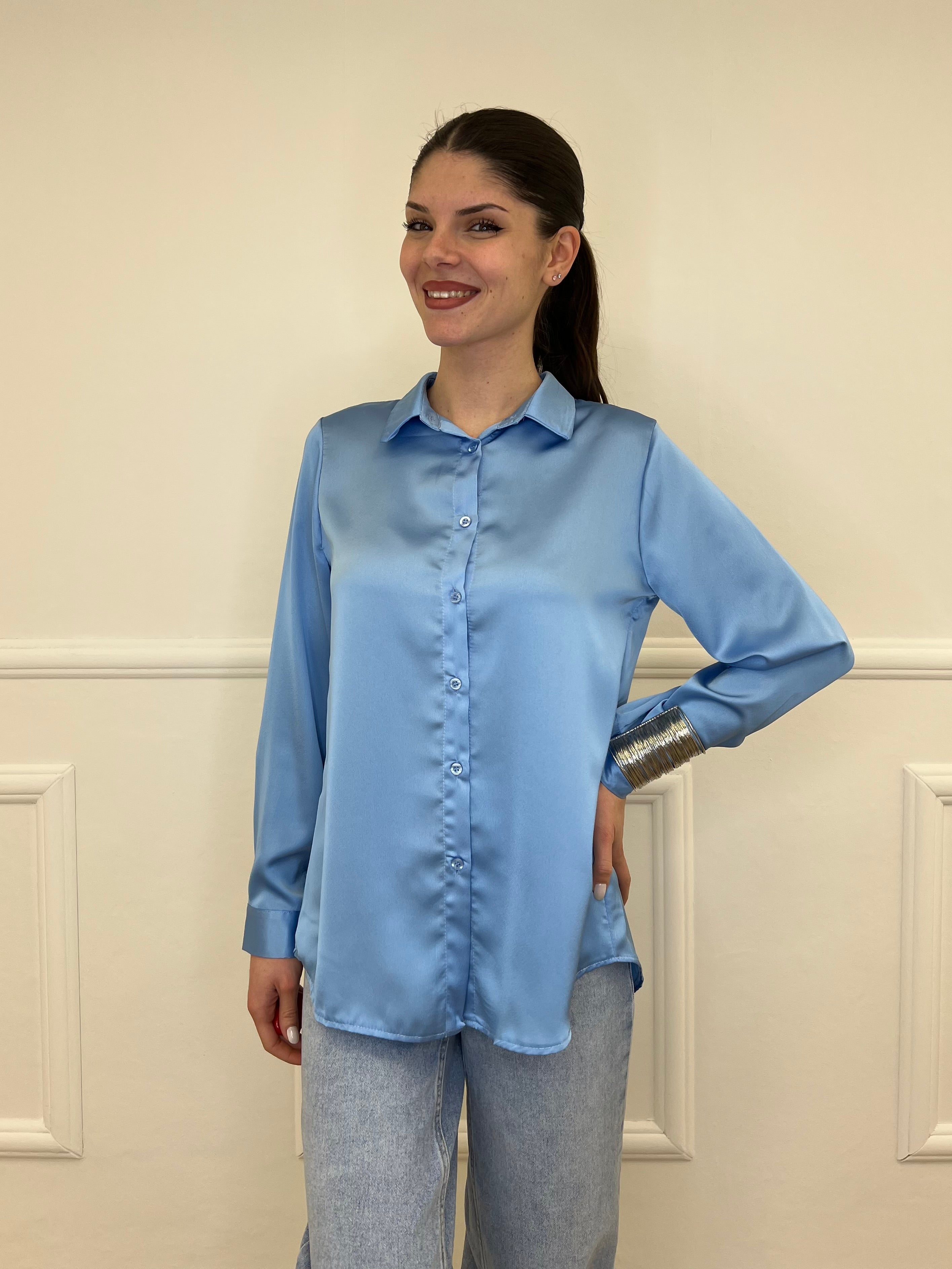 Camicia Basic in Satin 24244 Azzurro