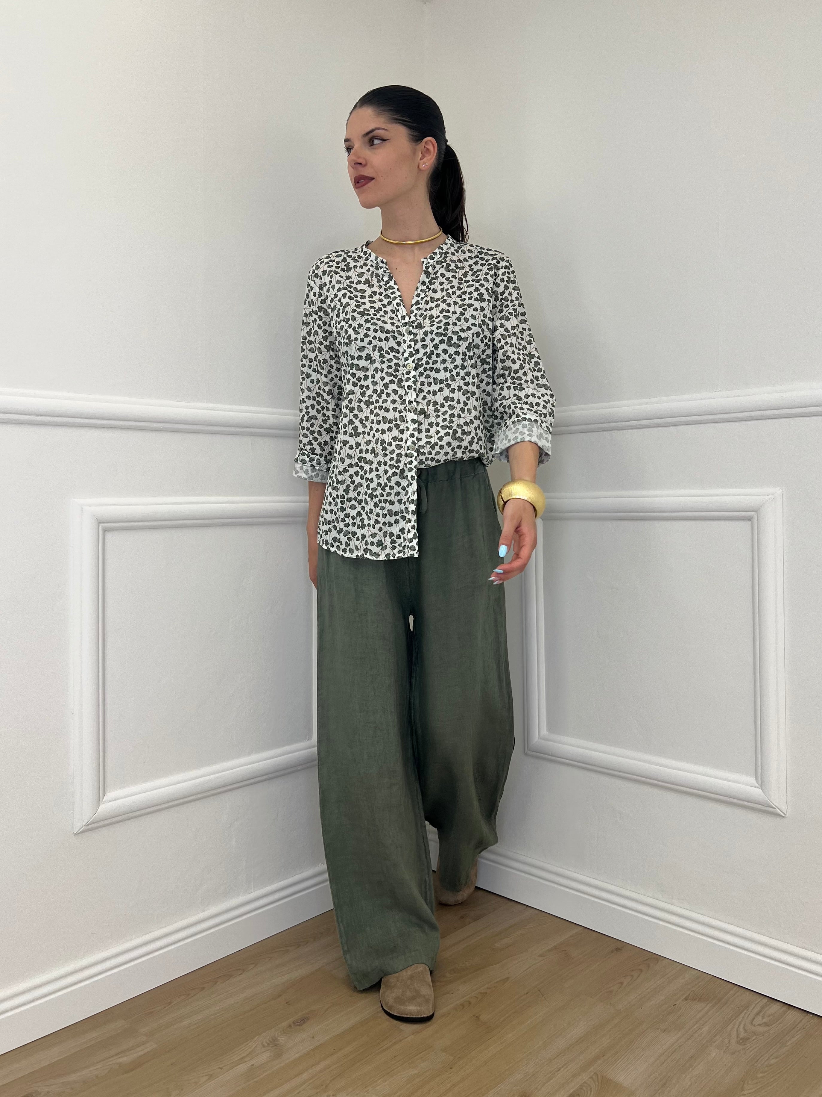Pantalone Lino Coulisse 23216 Verde