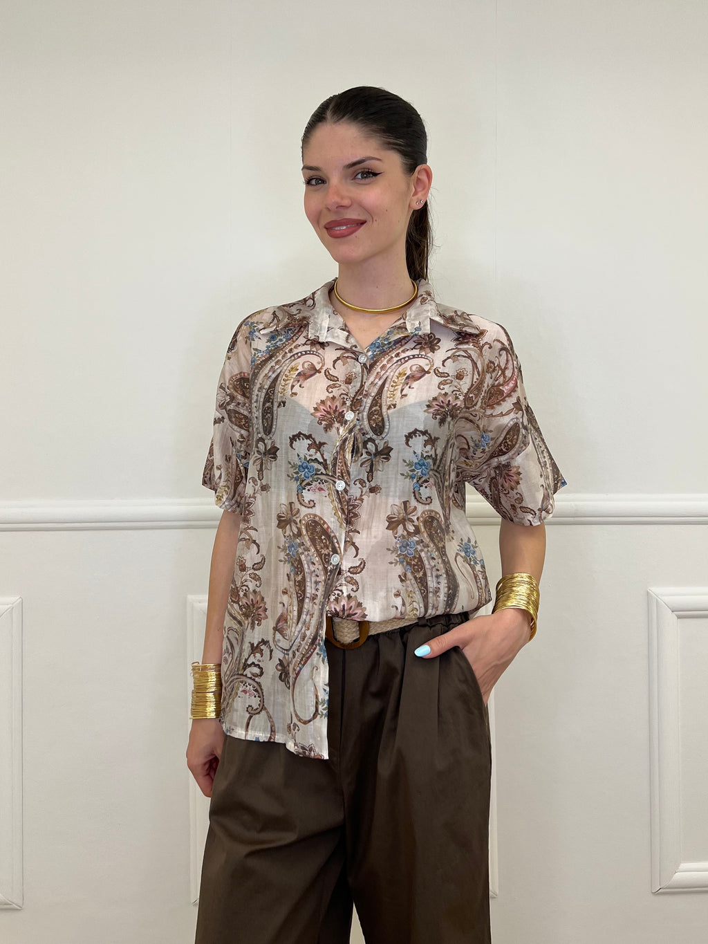 Camicia Paisley in Tencel 25155 Marrone