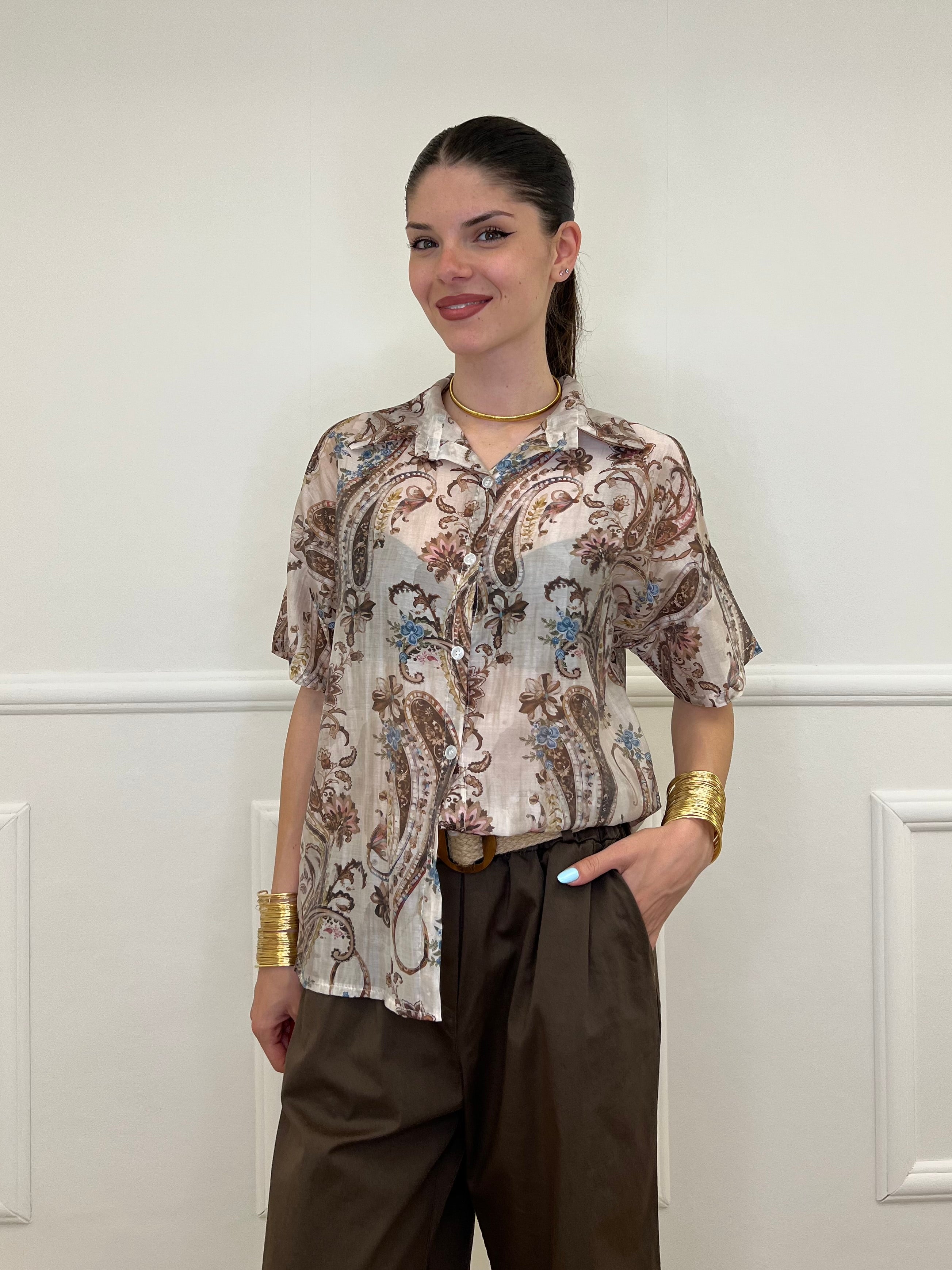 Camicia Paisley in Tencel 25155 Marrone