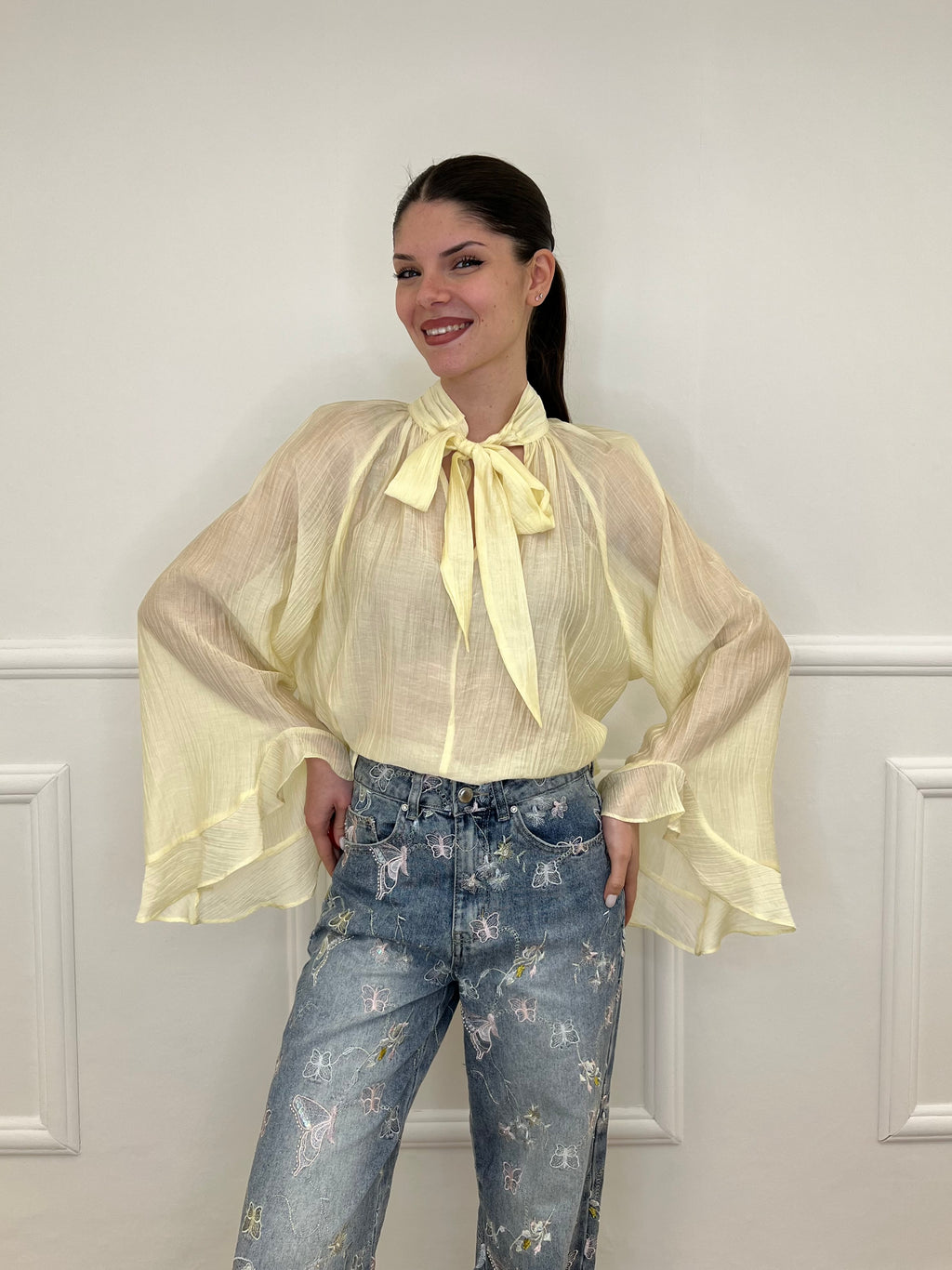 Camicia in Tencel con Fiocco 2608 Giallo