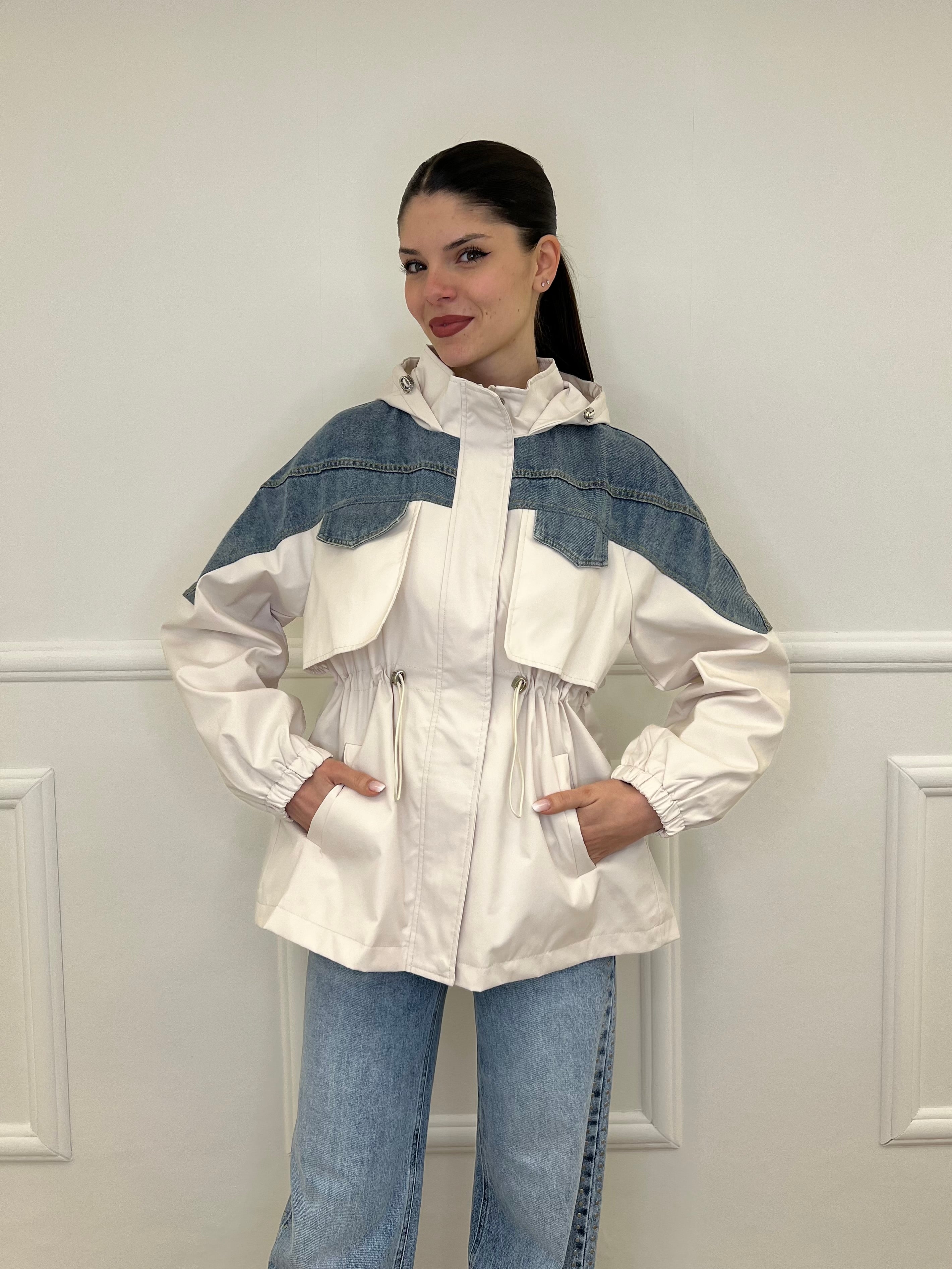 Giacca Inserti Denim M450 Panna