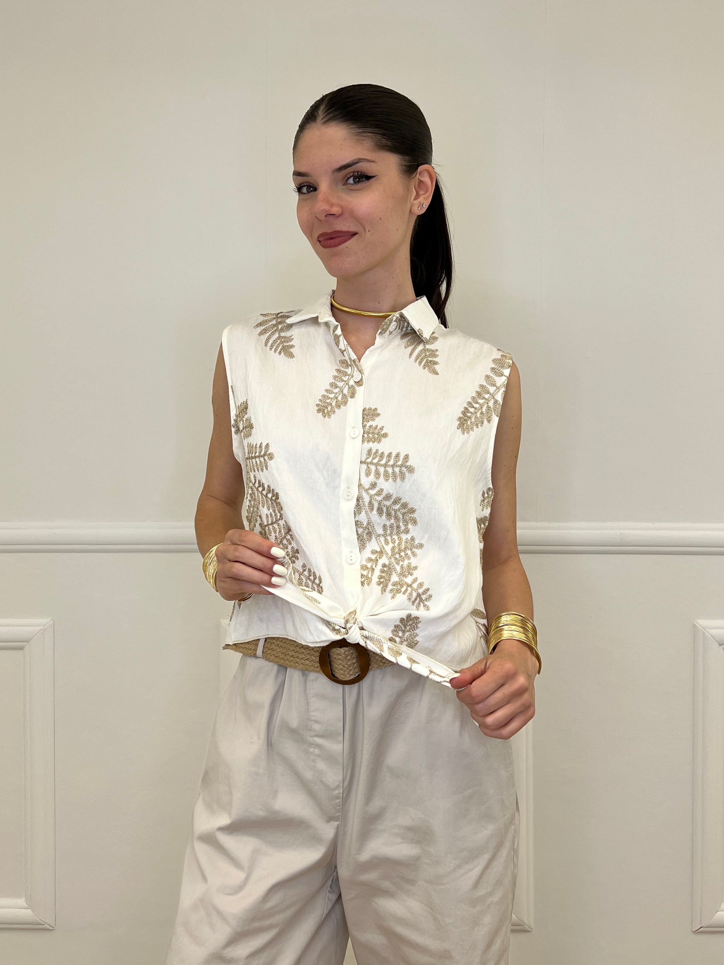 Camicia Smanicata Nodo Lurex 18128 Bianco