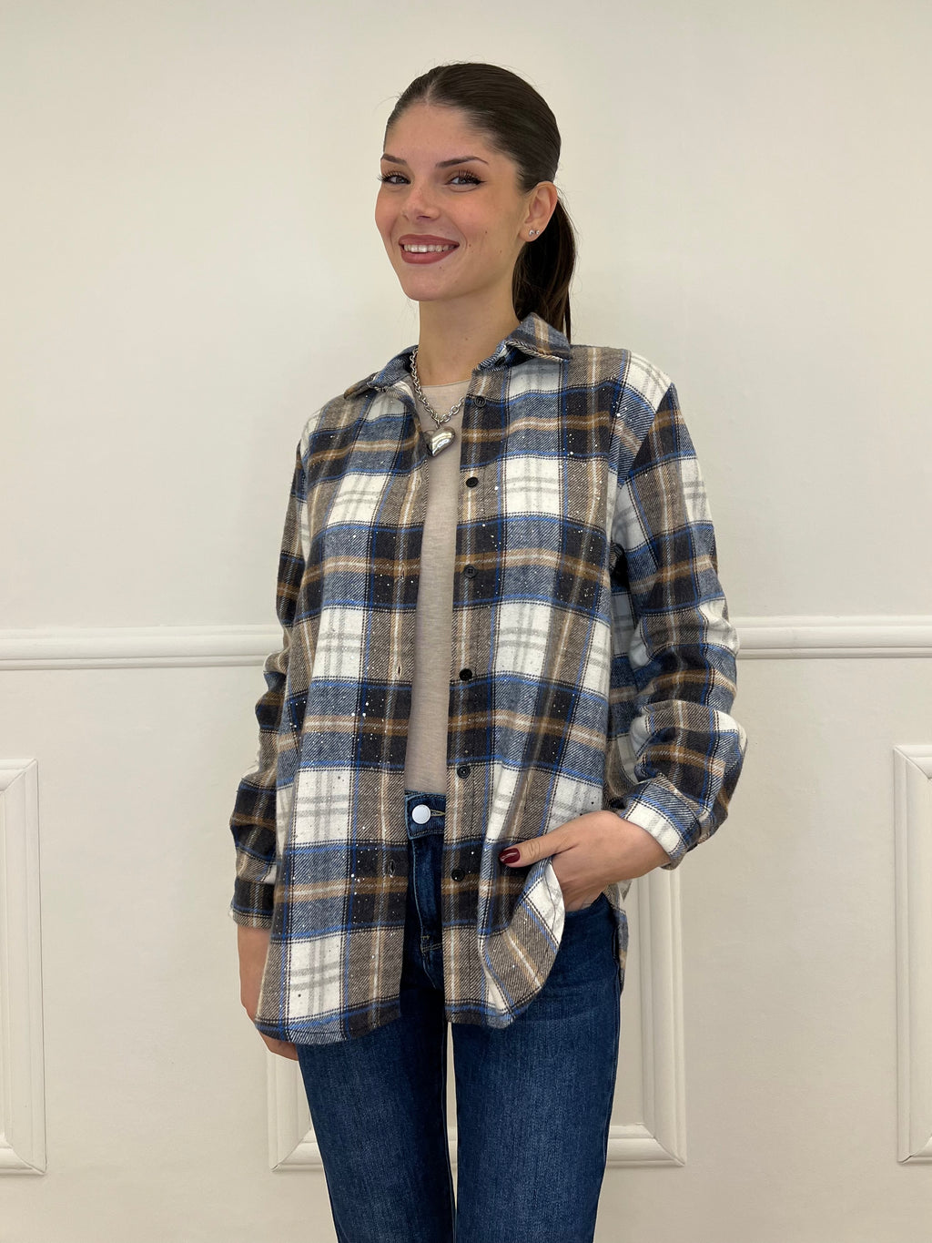 Camicia Madras Strass A35 Bluette